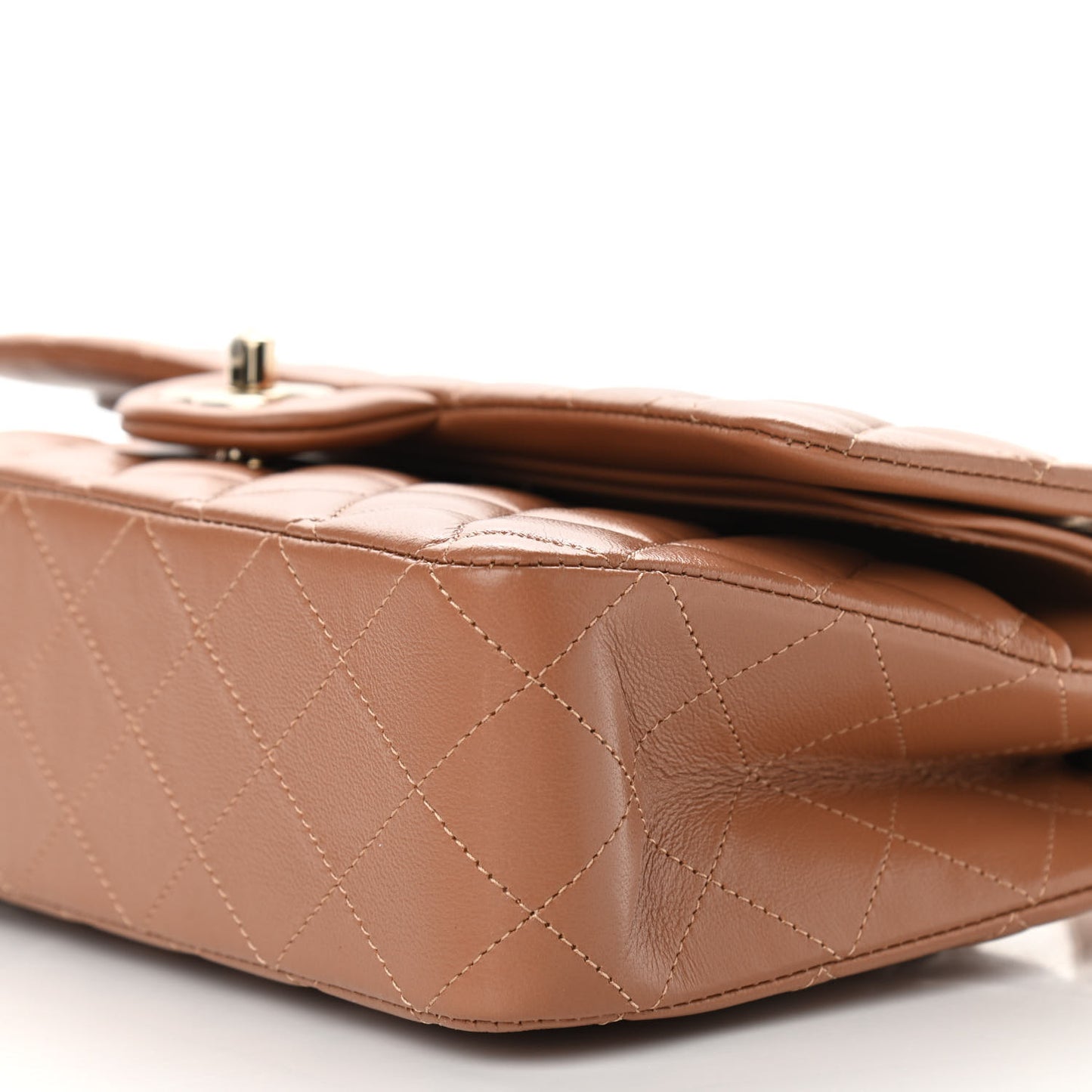 Lambskin Quilted Medium Double Flap Brown