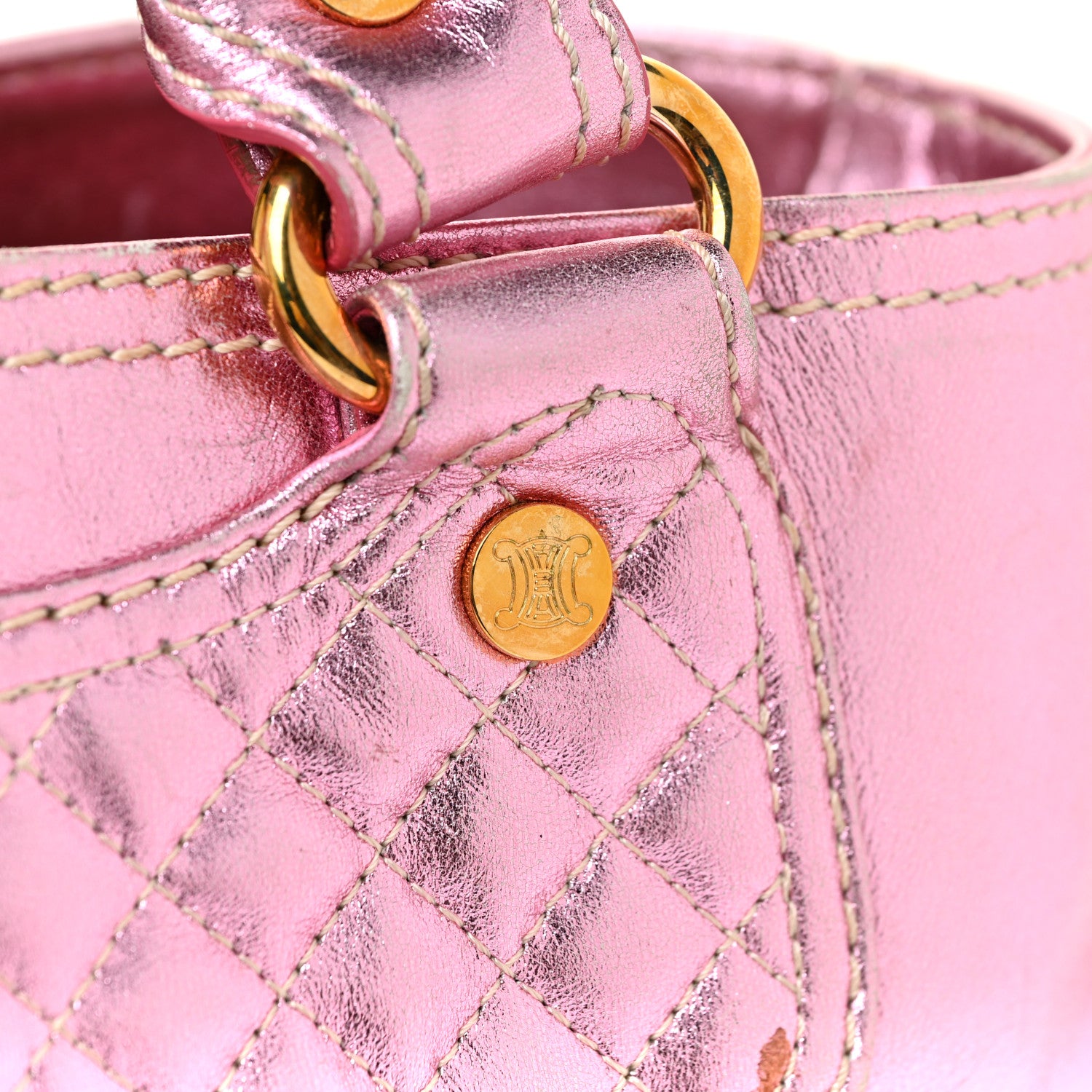Celine Metallic Lambskin Quilted Boogie Satchel Pink 16 of 26