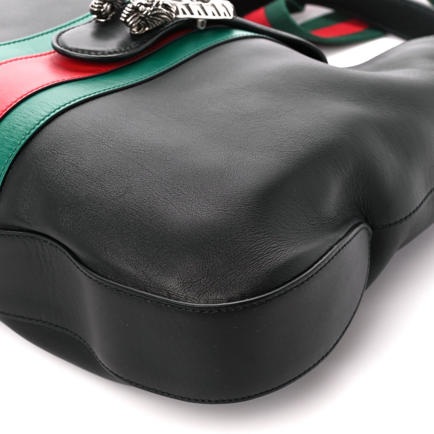 Calfskin Web Stripe Medium Dionysus Hobo Black