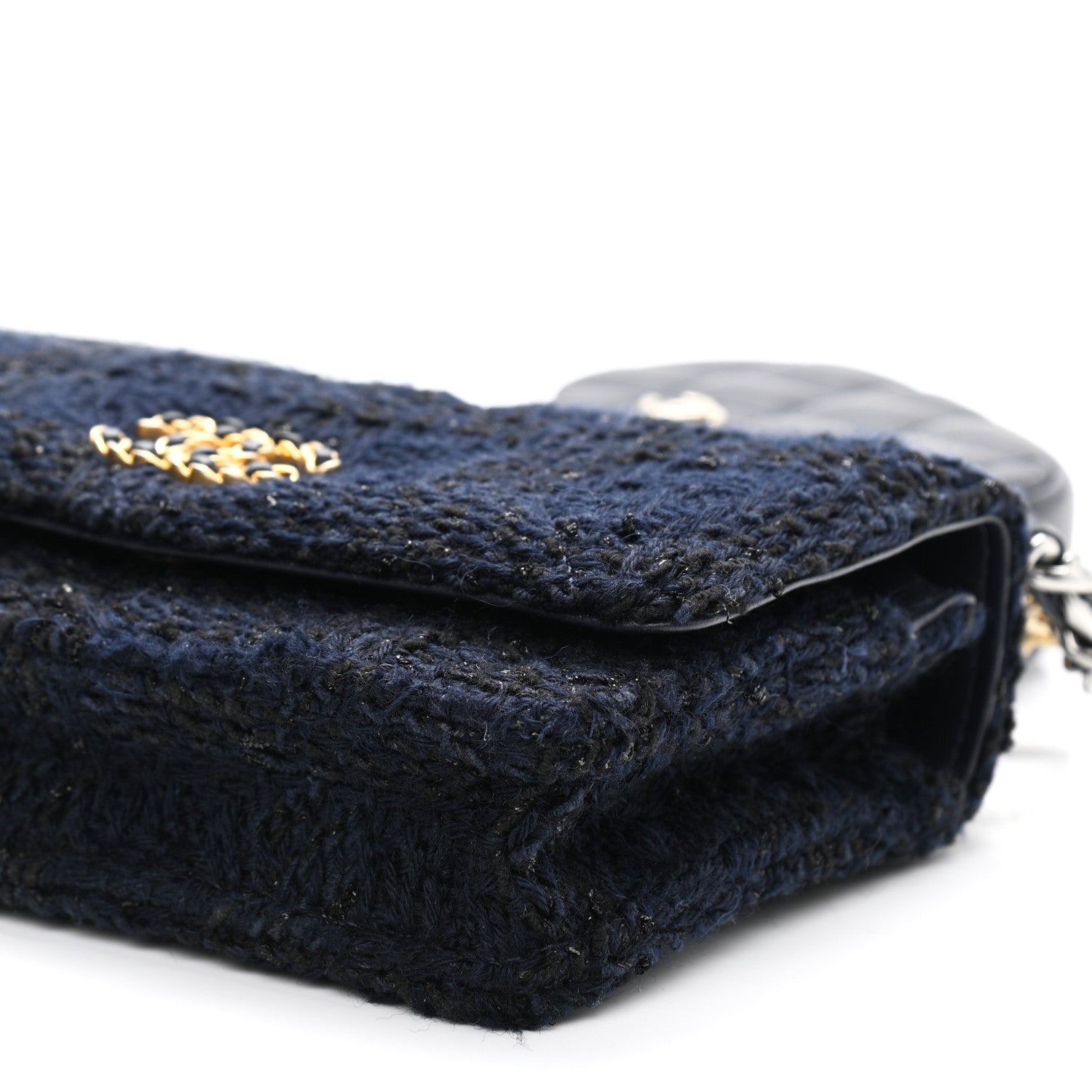 Chanel Wool Tweed Lambskin Quilted Chanel 19 Wallet On Chain WOC and Coin Purse Blue Black 10 of 11