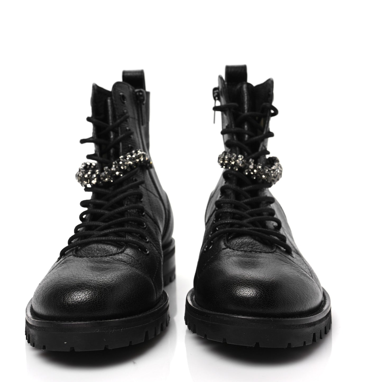 Grained Calfskin Crystal Embellished Cruz Combat Boots 38 Black