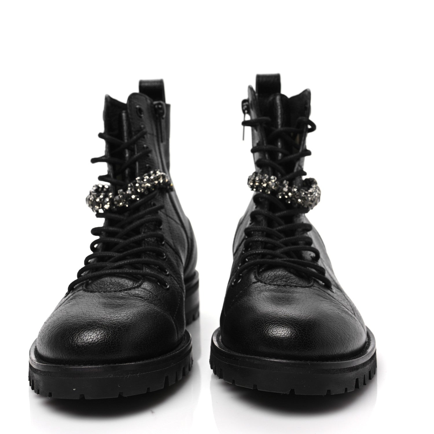 Jimmy Choo Grained Calfskin Crystal Embellished Cruz Combat Boots 38 Black 2 of 6