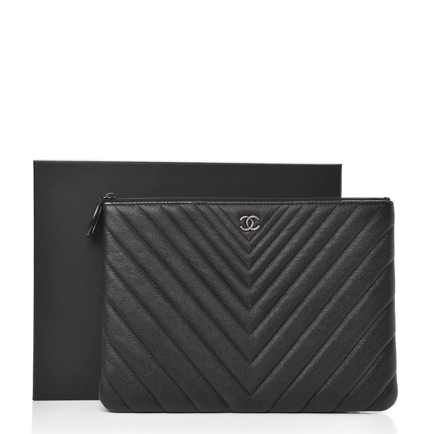 Sheepskin Chevron Quilted Medium Cosmetic Case Black