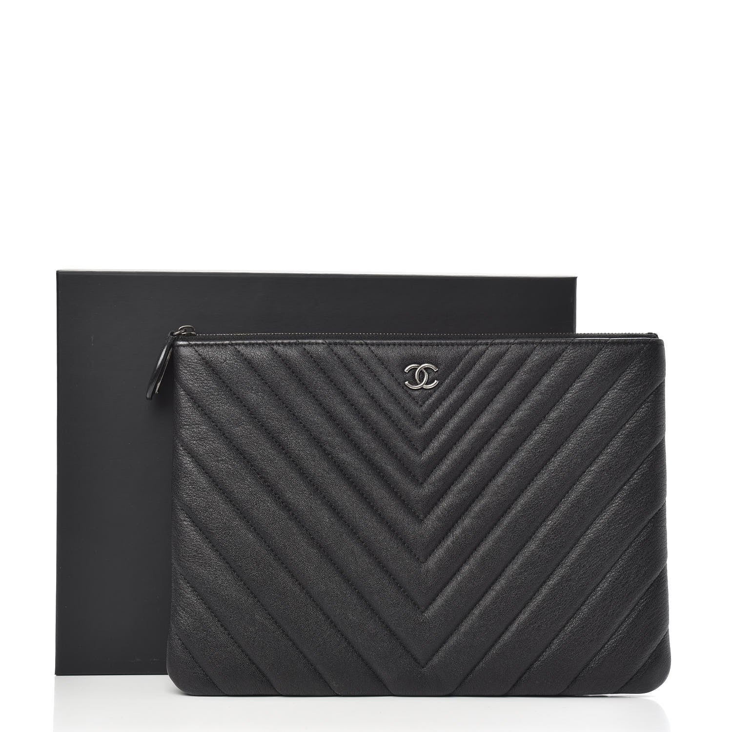 Chanel Sheepskin Chevron Quilted Medium Cosmetic Case Black 10 of 11
