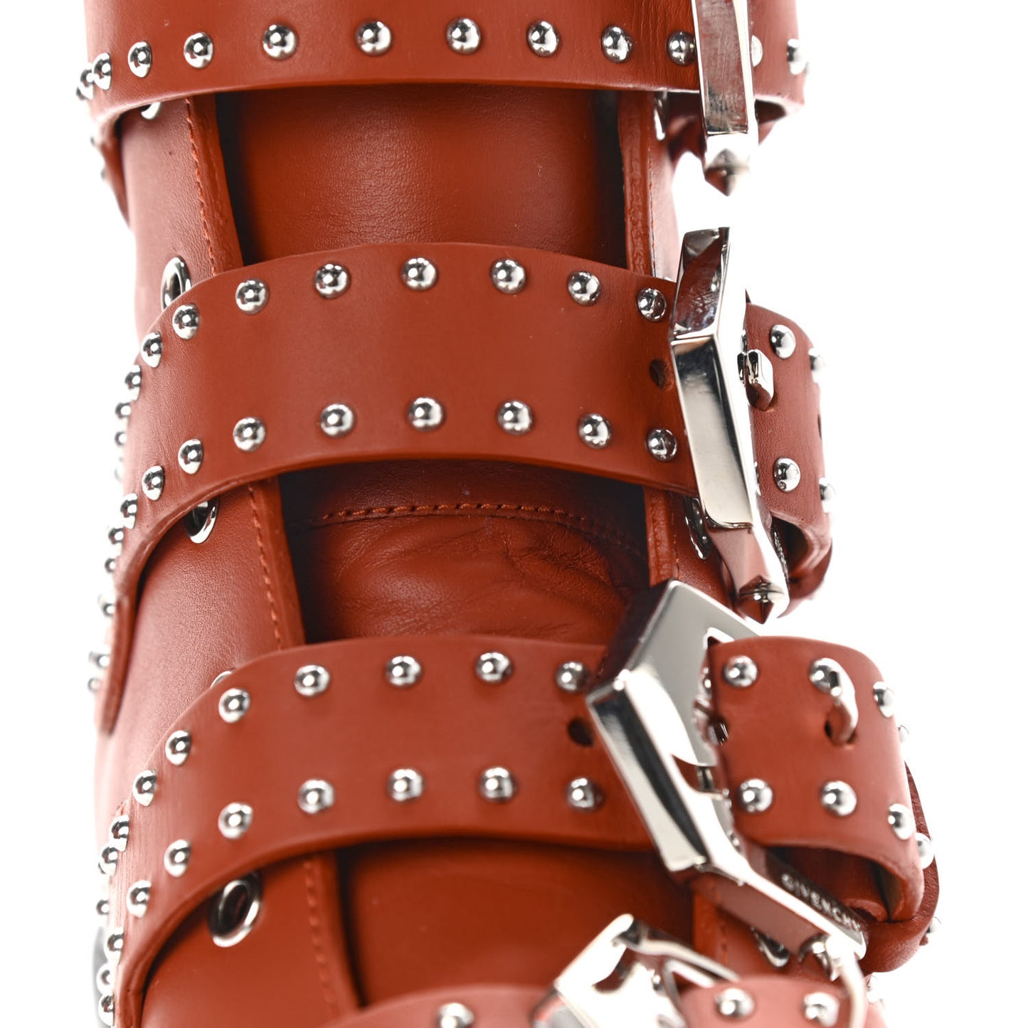 Calfskin Studded Prue Buckle Bootie 36.5 Cognac