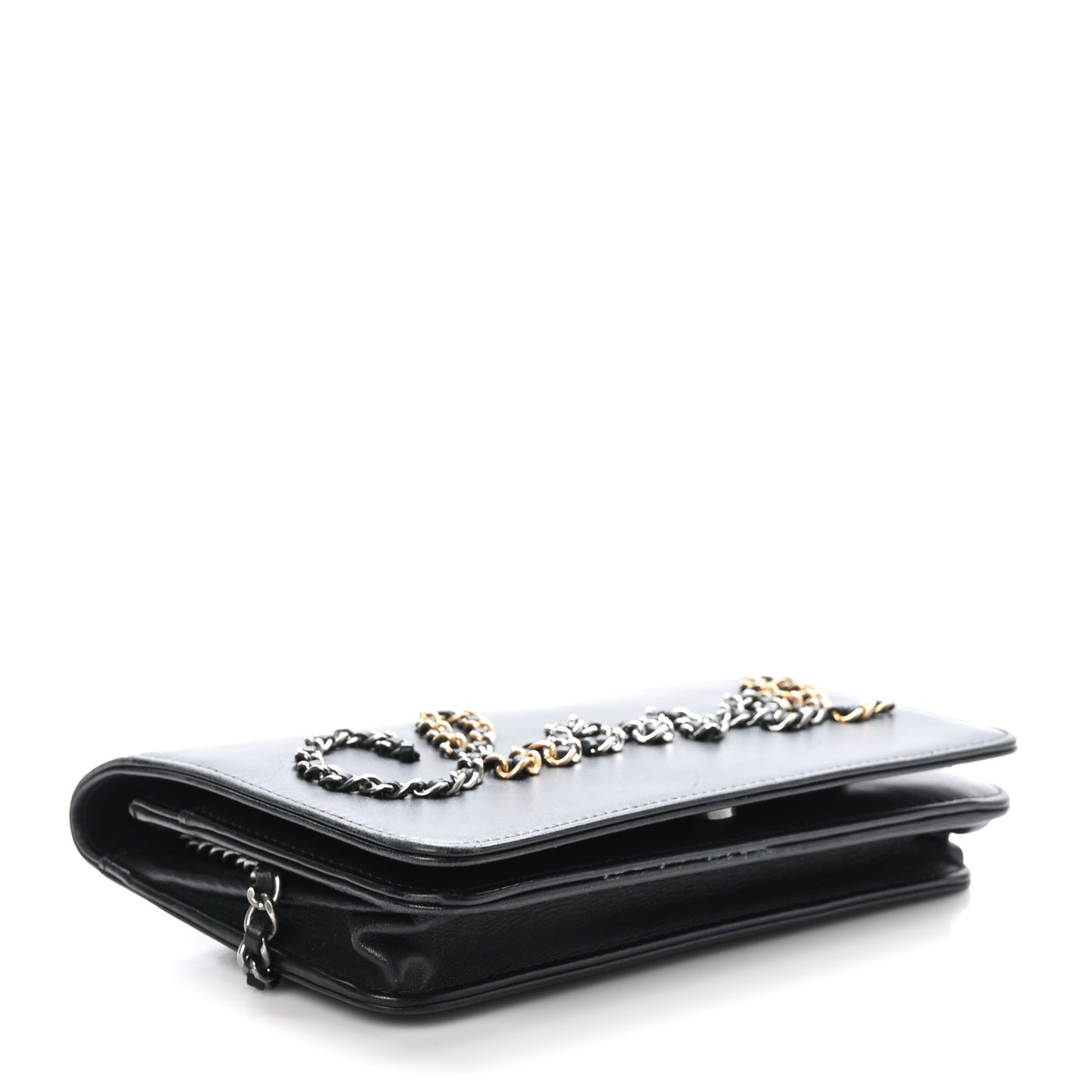Calfskin Chain 20s Signe Wallet on Chain WOC Black