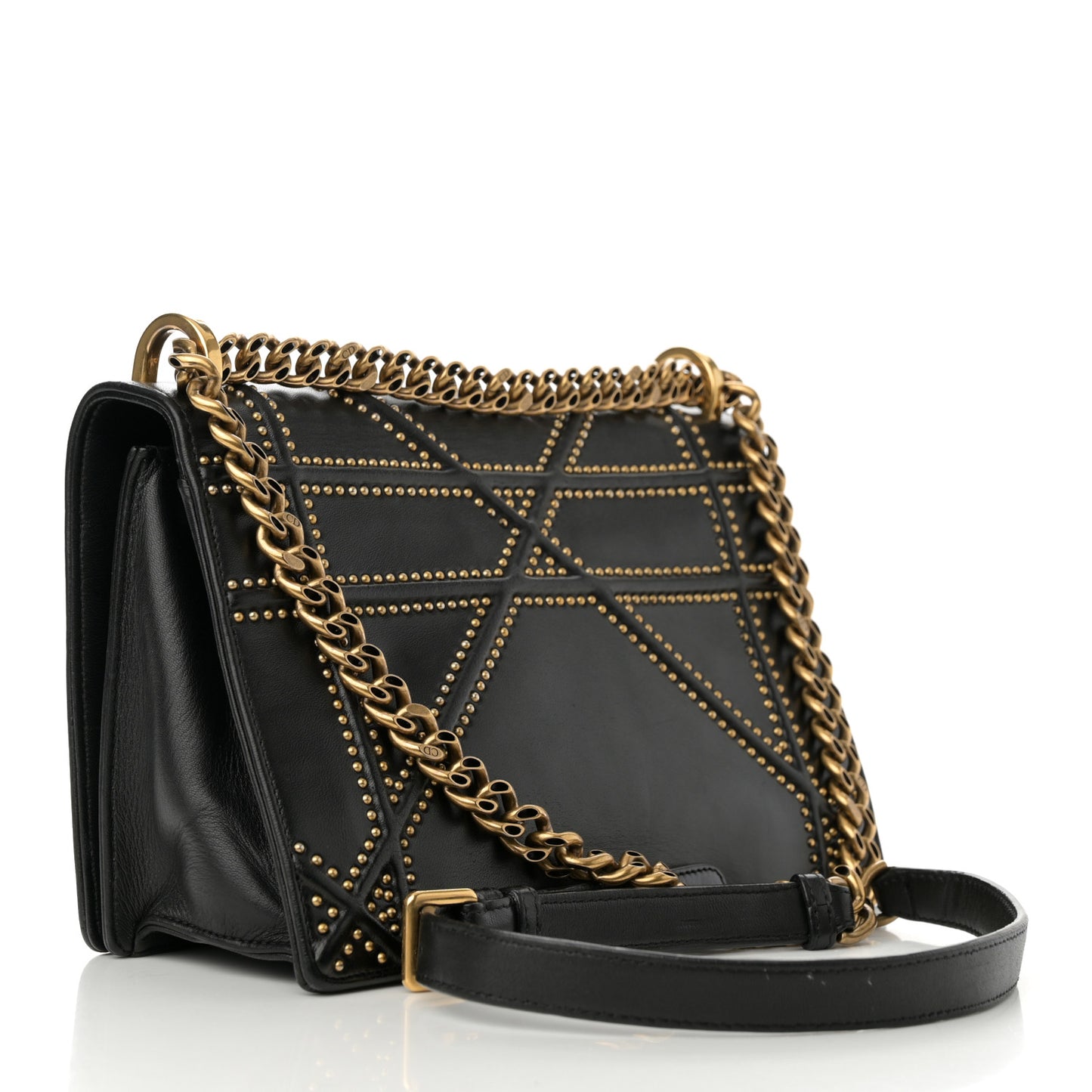 Lambskin Studded Medium Diorama Flap Bag Black