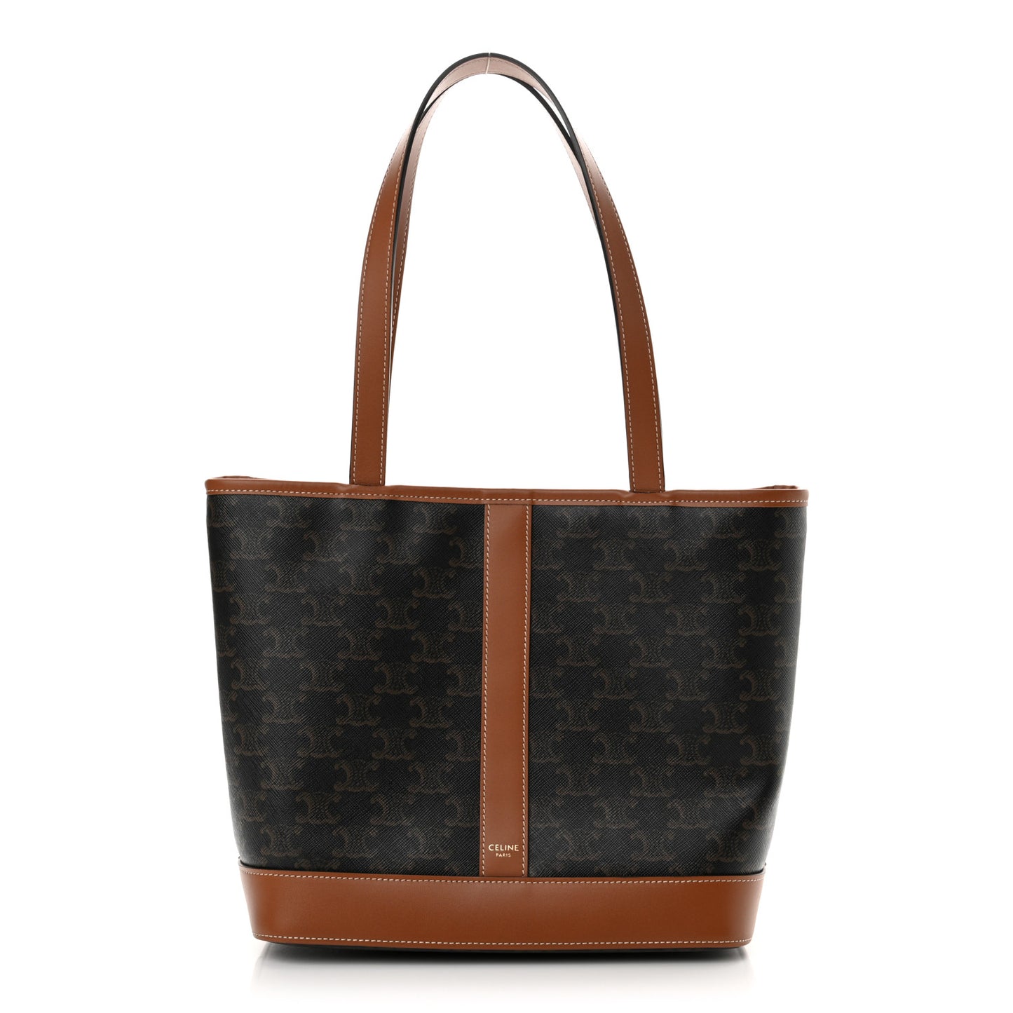 Triomphe Canvas Calfskin Small Cabas Bag Tan