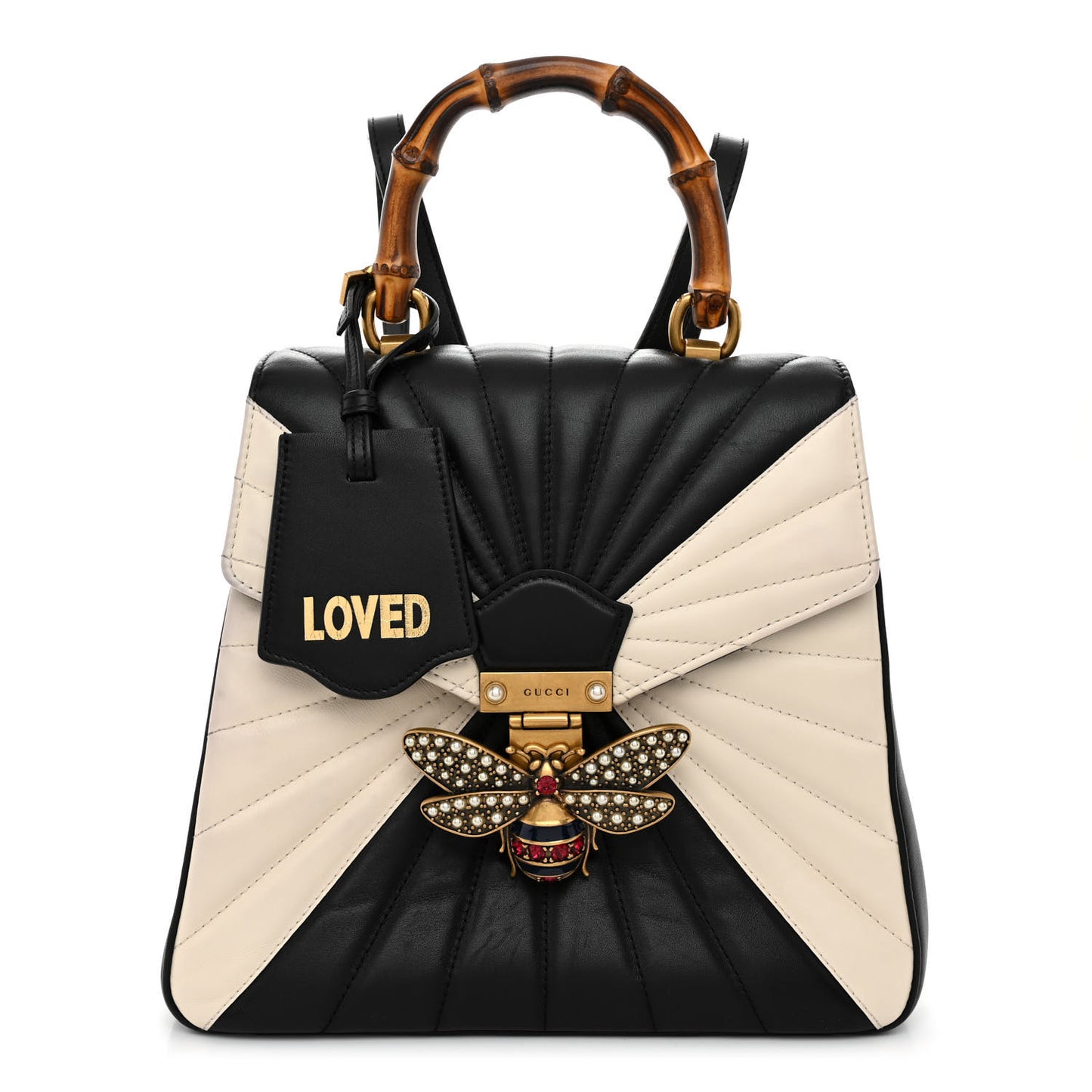 Calfskin Bamboo Trapuntata Queen Margaret Backpack Mystic White Black
