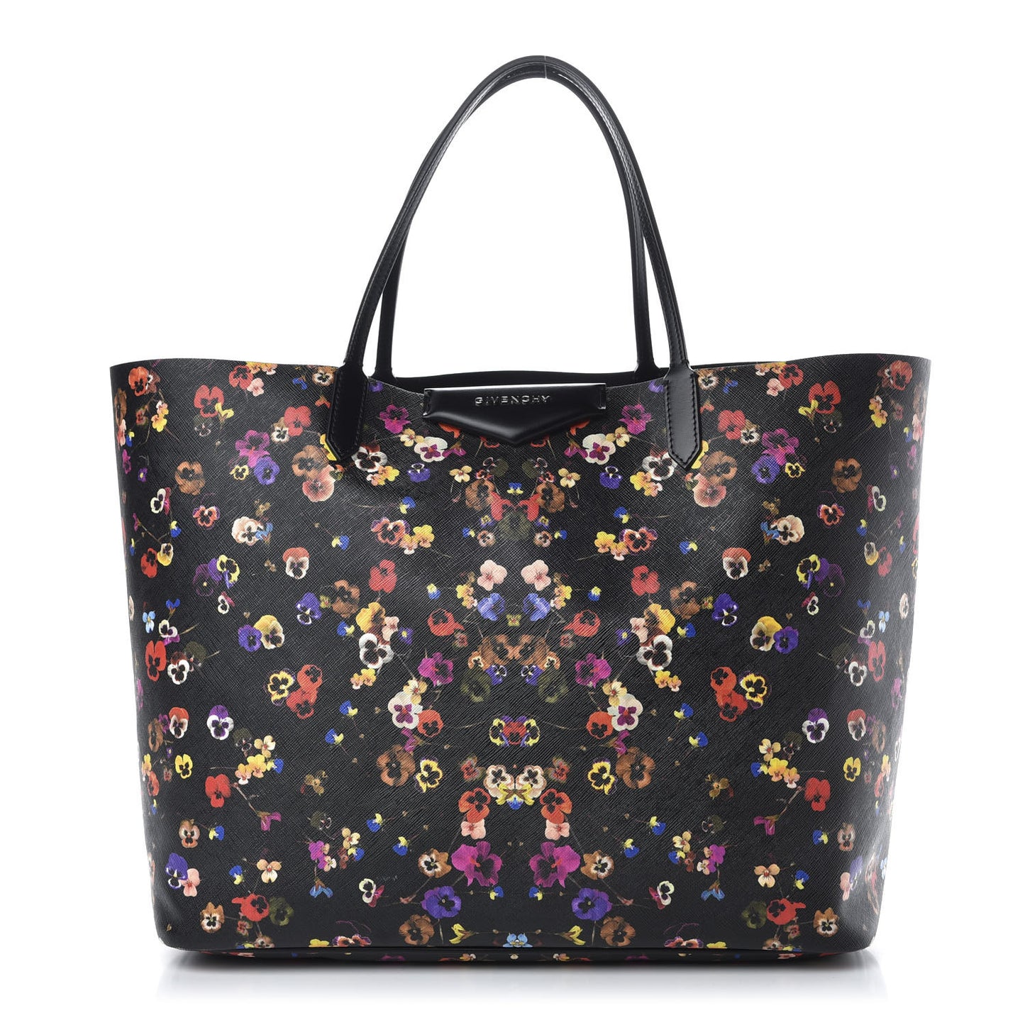 Coated Canvas Pansy Print Large Antigona Tote Black
