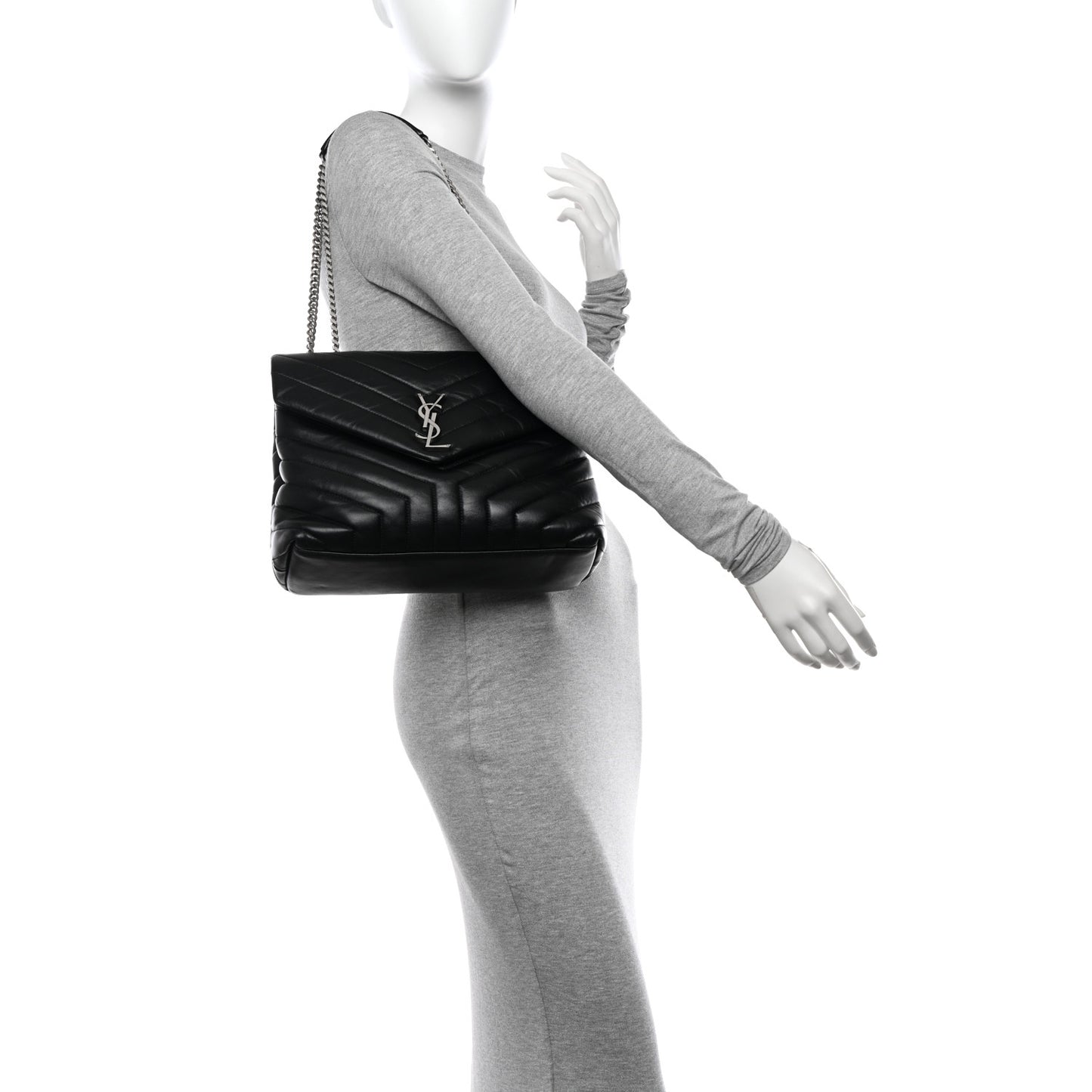 Calfskin Y Quilted Monogram Medium Loulou Chain Satchel Black