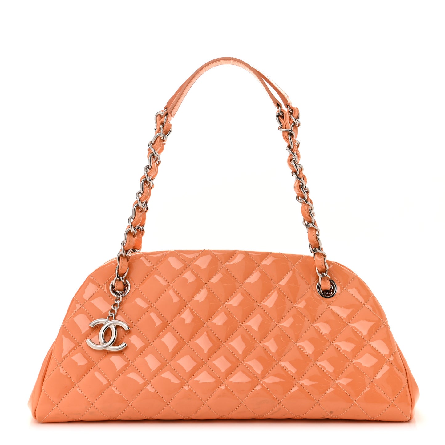 Patent Quilted Medium Just Mademoiselle Bowling Bag Orange