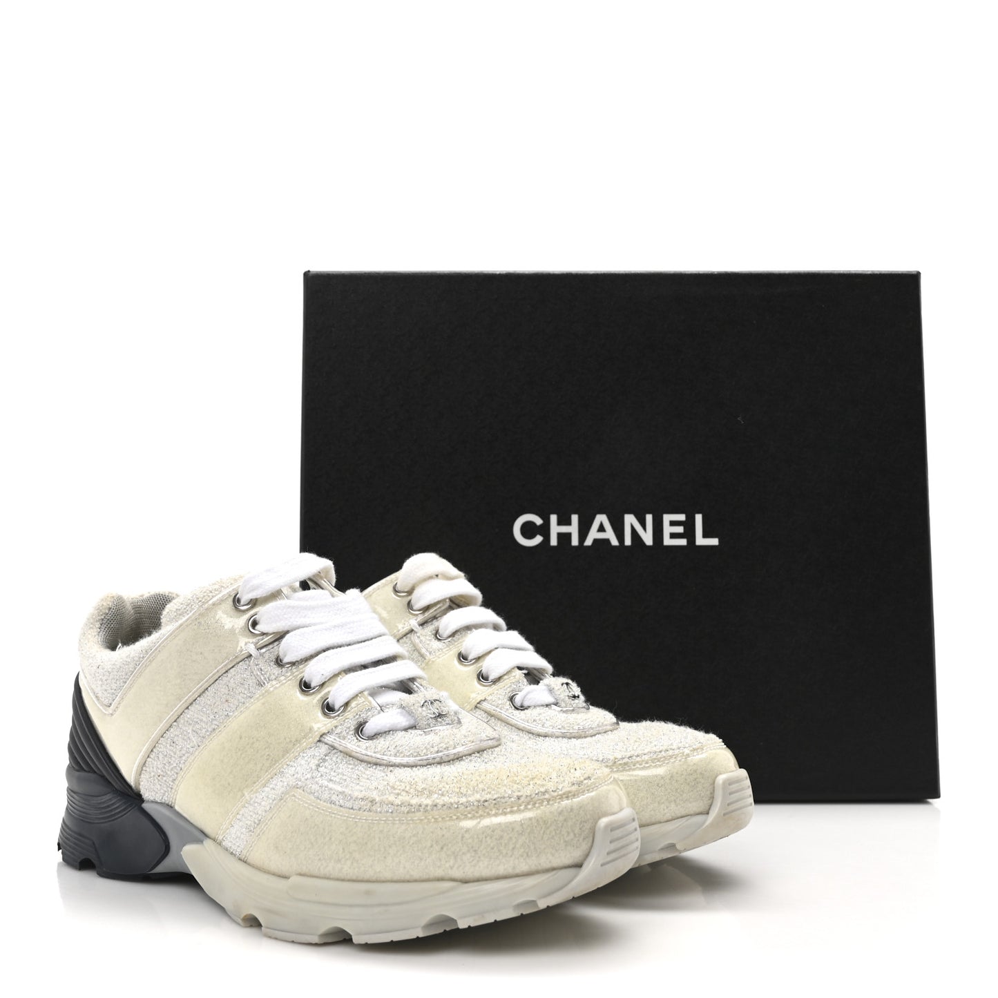 Iridescent Terry Cloth PVC Calfskin Sneakers 38.5 Silver