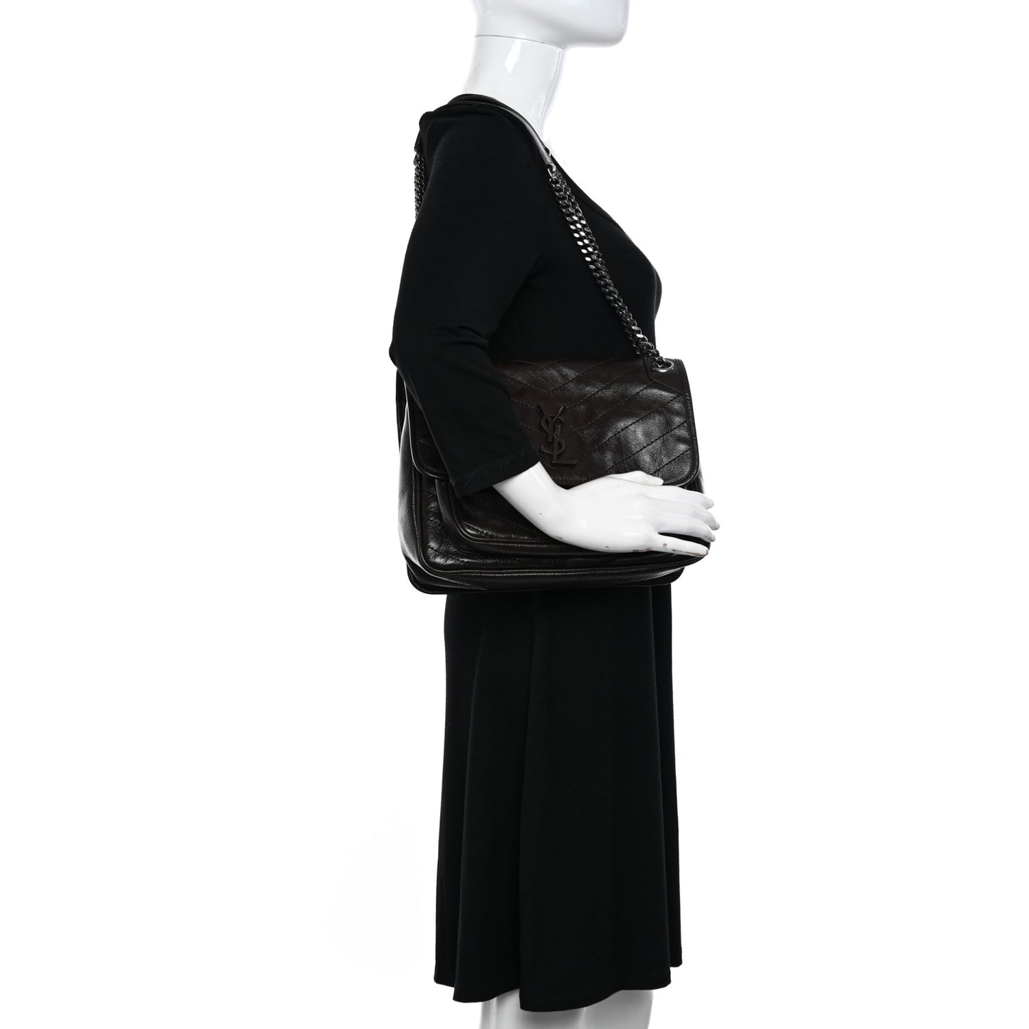 Crinkled Calfskin Matelasse Monogram Medium Niki Chain Satchel Tulip