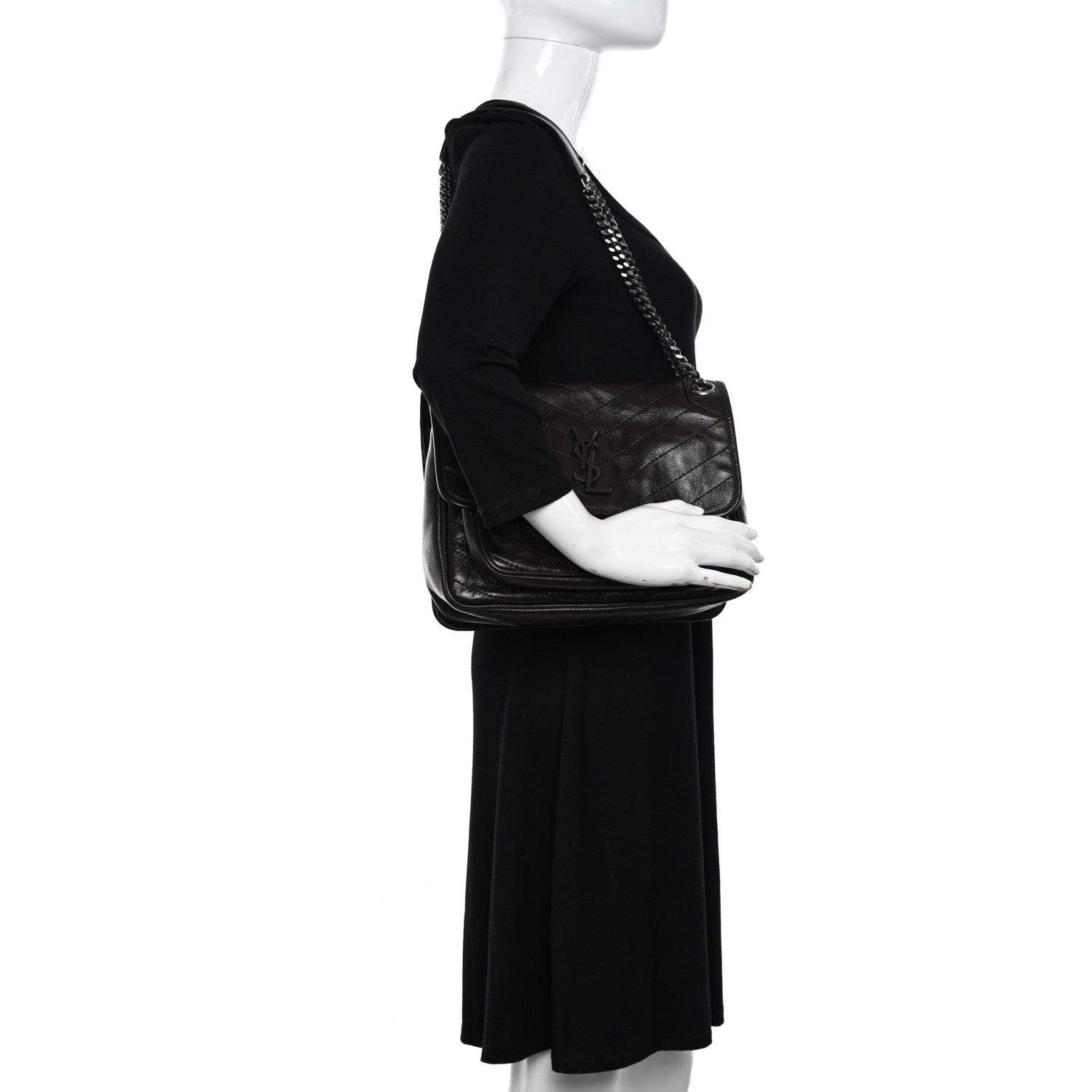 Saint Laurent Crinkled Calfskin Matelasse Monogram Medium Niki Chain Satchel Tulip 2 of 11