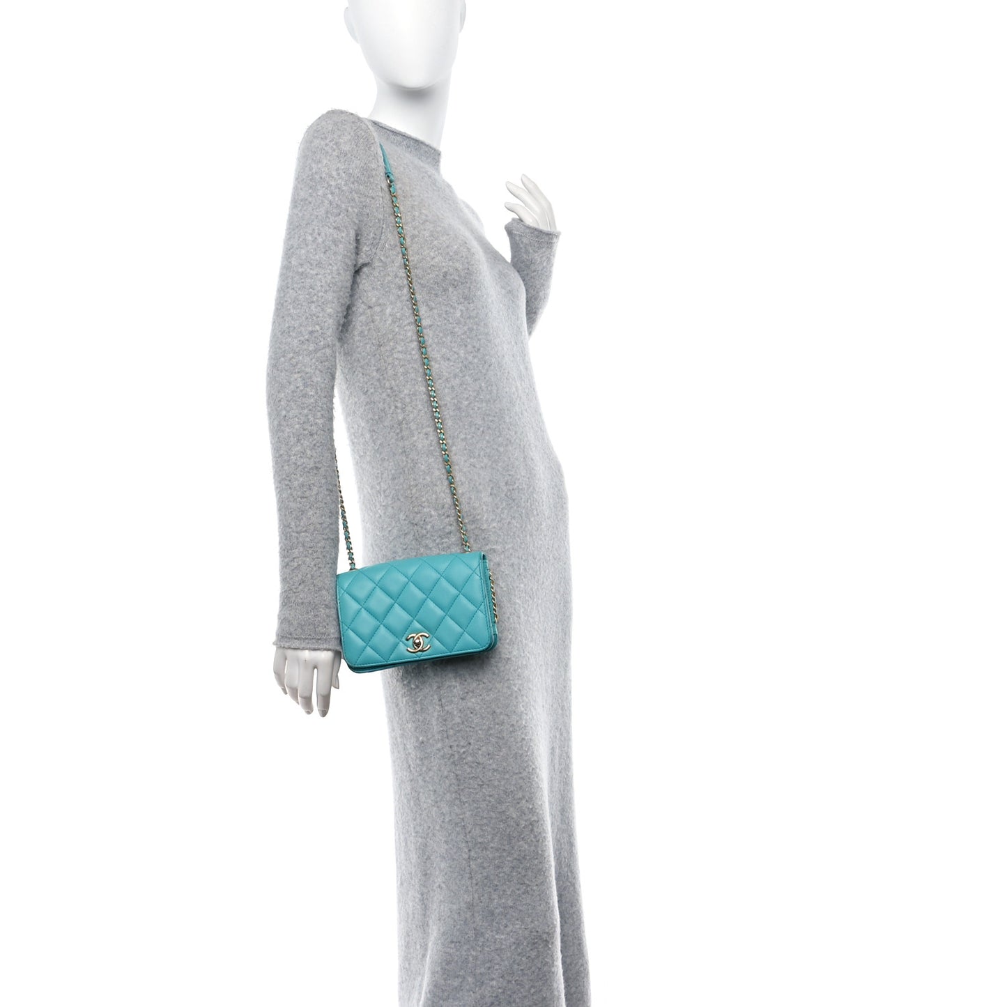 Calfskin Quilted Everyday Chic Single Flap Turquoise