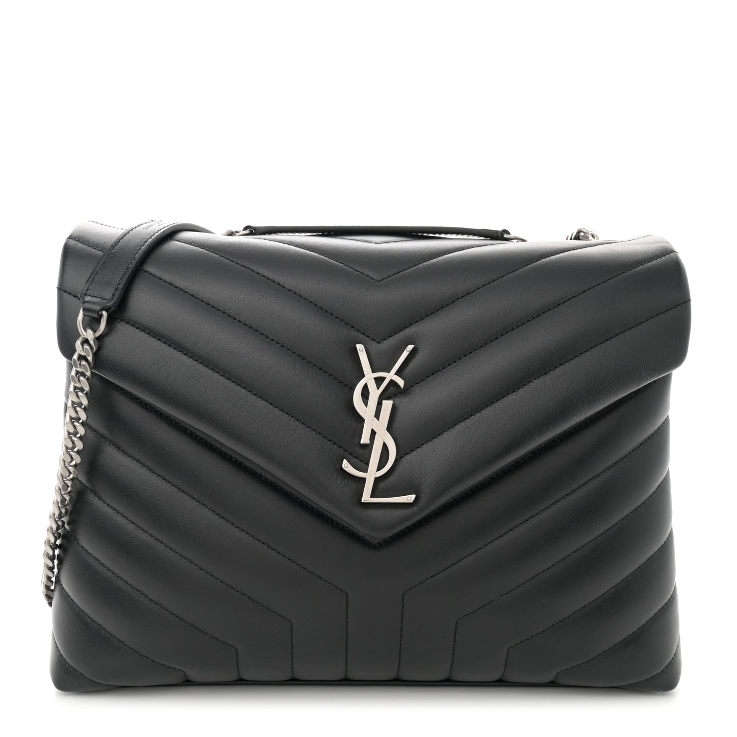 Calfskin Y Quilted Monogram Medium Loulou Chain Satchel Black