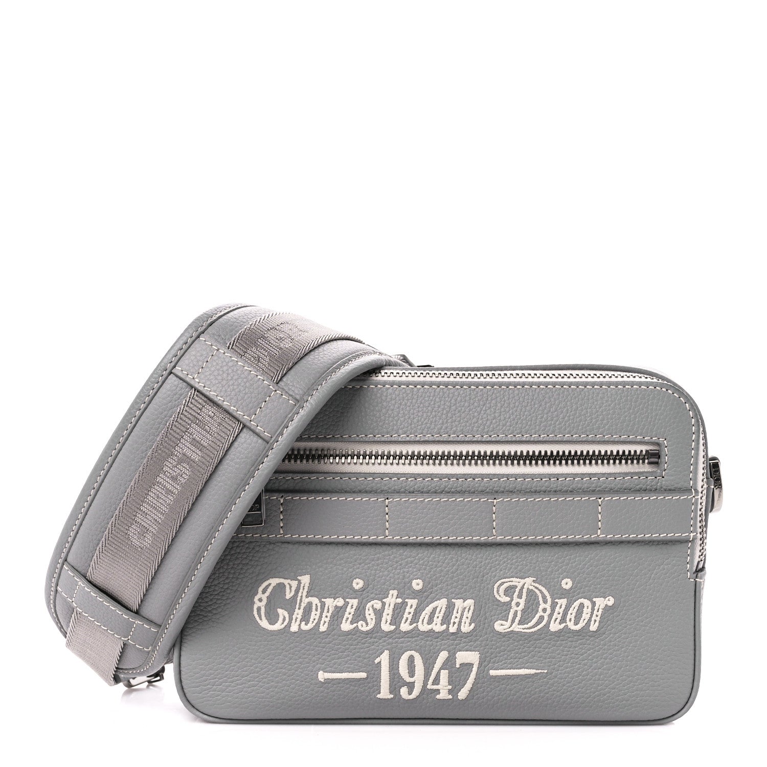 Christian Dior X BIRKENSTOCK Grained Calfskin Embroidered Safari Messenger Grey White 1 of 10