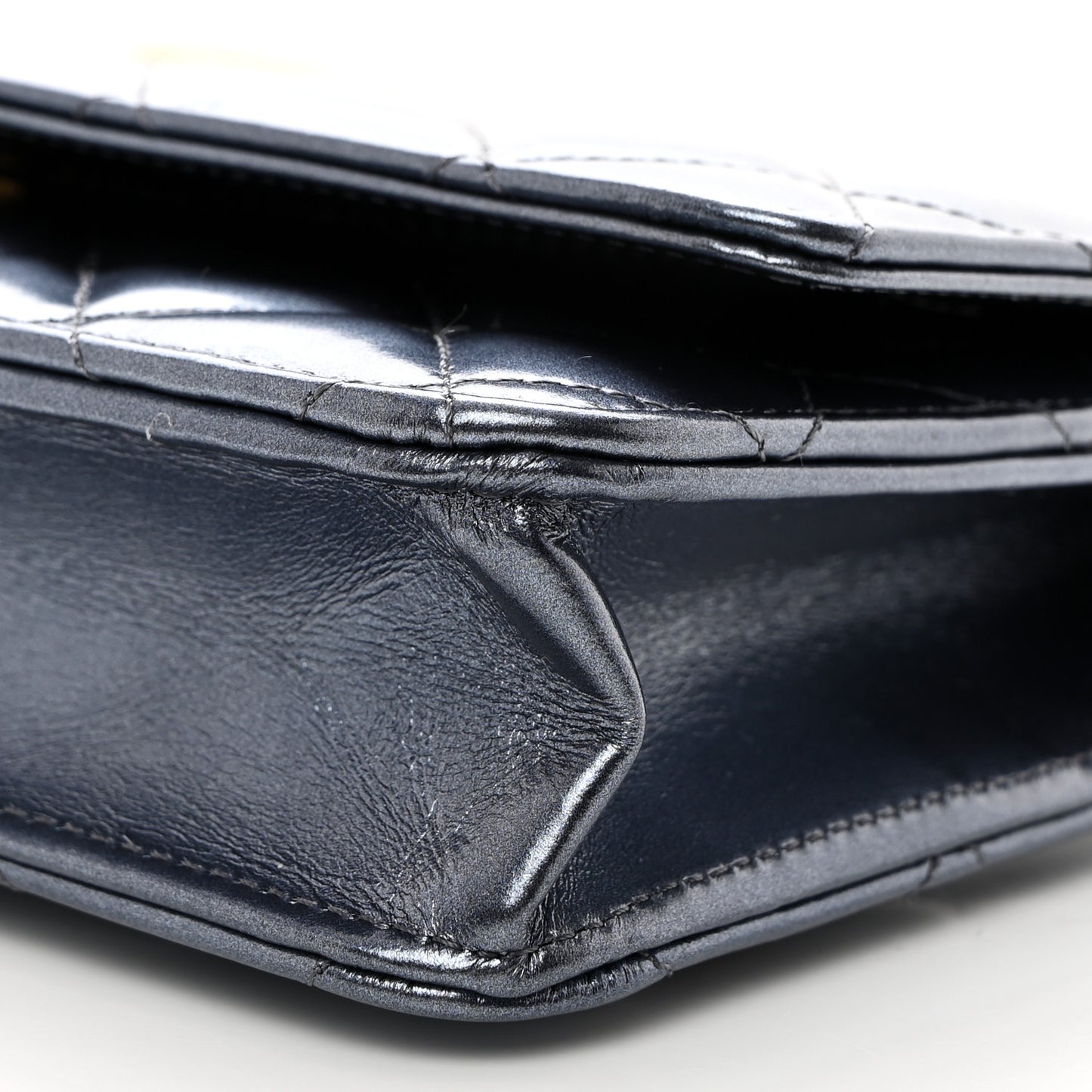 Metallic Lambskin Wallet On Chain WOC Dark Blue