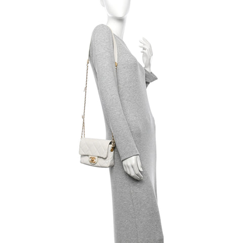 Caviar Quilted Mini Twist Your Buttons Flap White