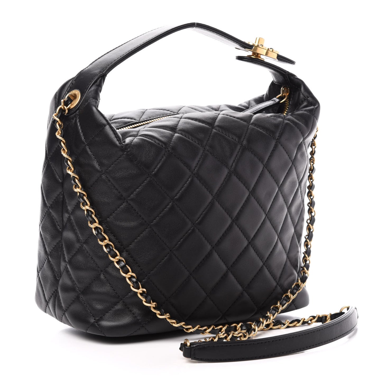 Lambskin Quilted Large Perfect Meeting Hobo Black