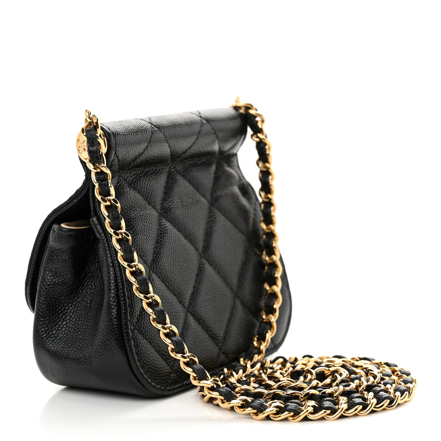 Caviar Quilted Mini Flap Clutch With Chain Black
