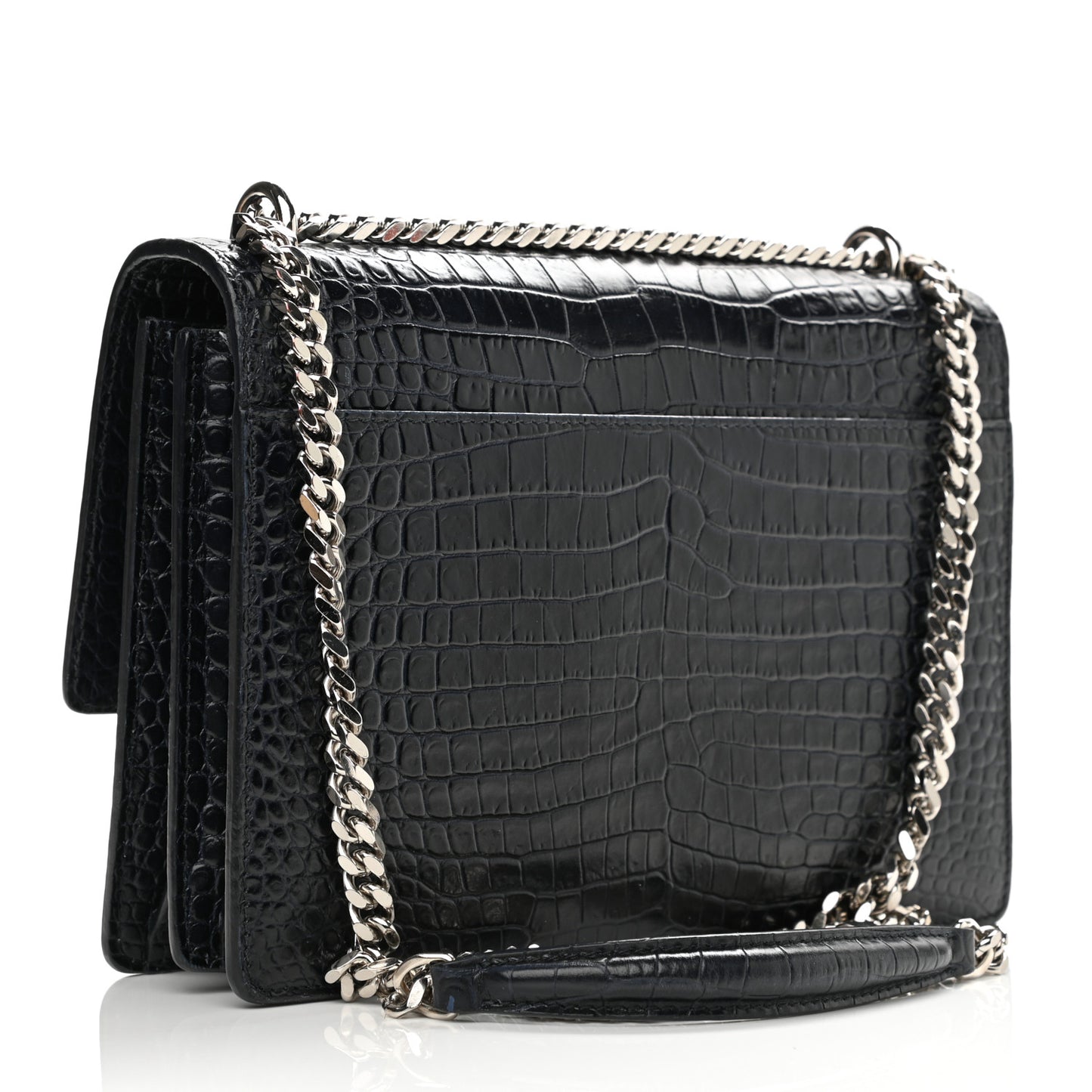 Calfskin Crocodile Embossed Medium Monogram Sunset Navy