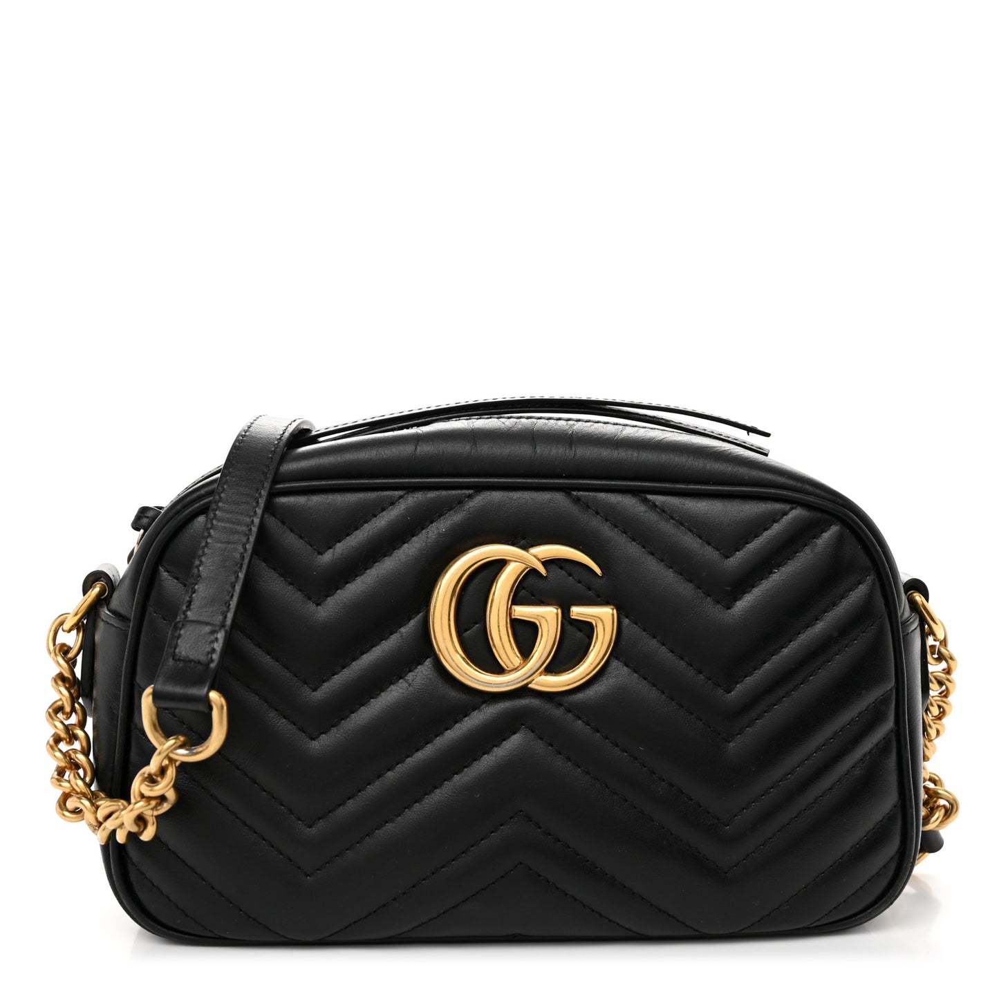 Calfskin Matelasse Small GG Marmont Chain Shoulder Bag Black
