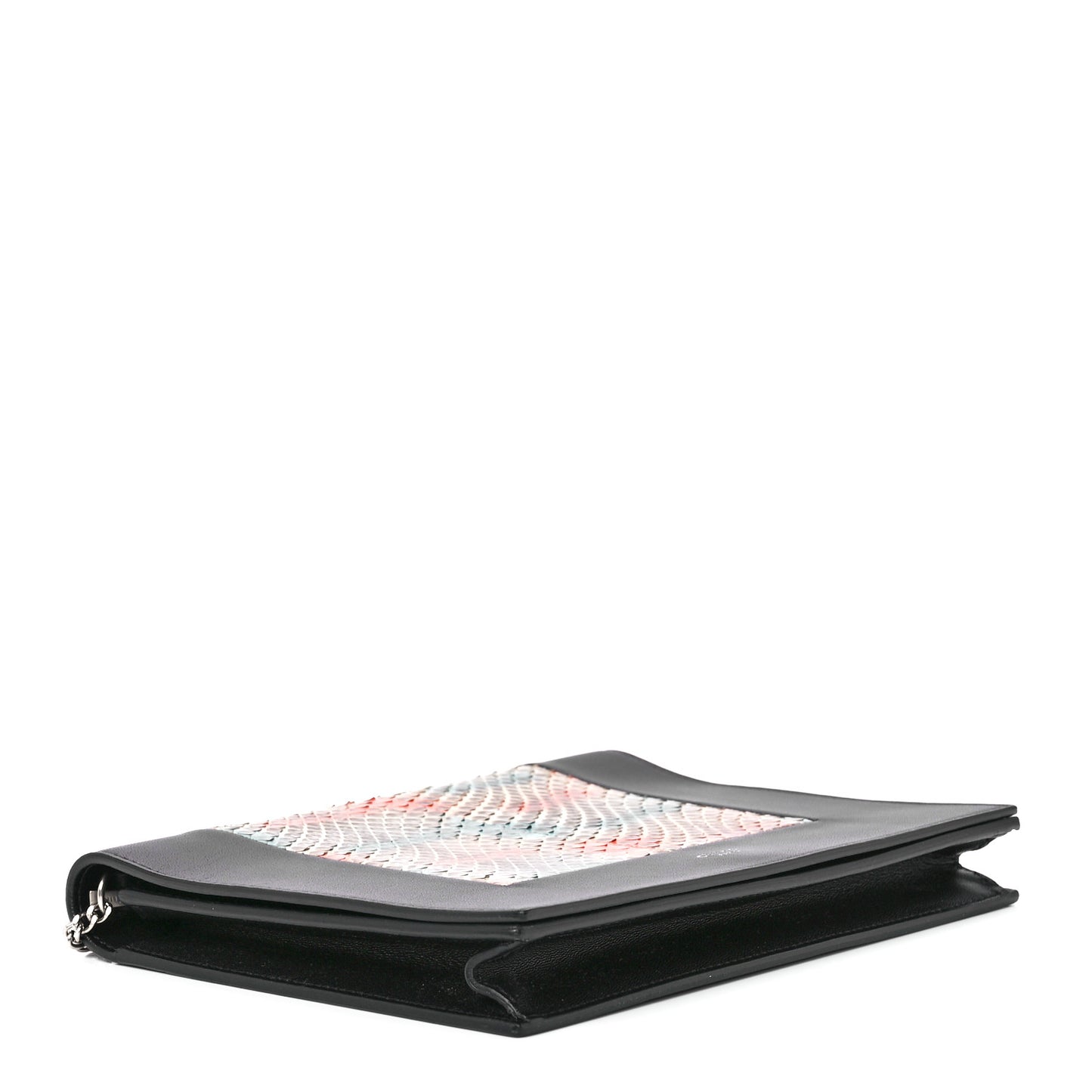 Snakeskin Smooth Lambskin Frame Evening Chain Clutch Black Multicolor