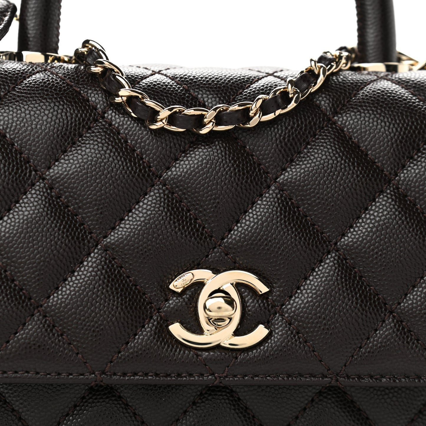 Caviar Quilted Mini Coco Handle Flap Dark Brown
