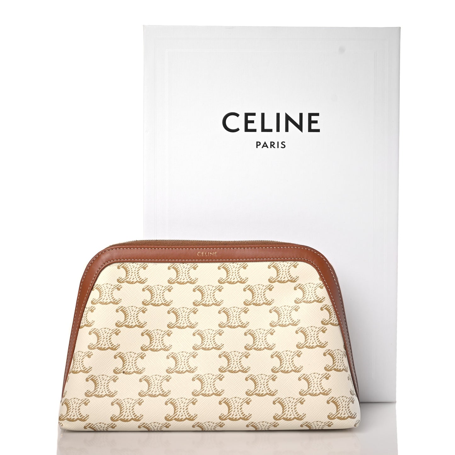 Triomphe Canvas Calfskin Medium Cosmetic Pouch White Tan