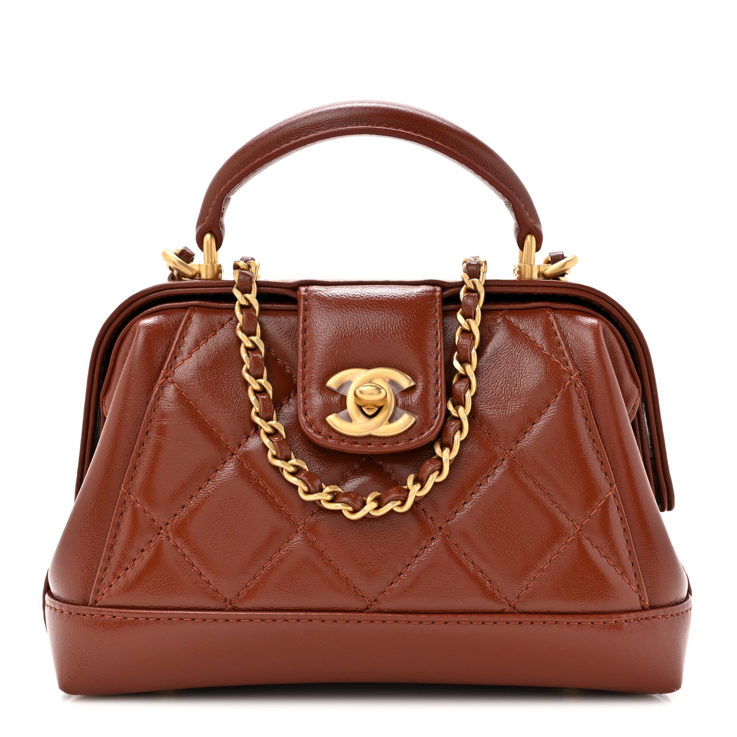 Chanel Shiny Lambskin Quilted Mini Cocodoc Top Handle Bag Brown