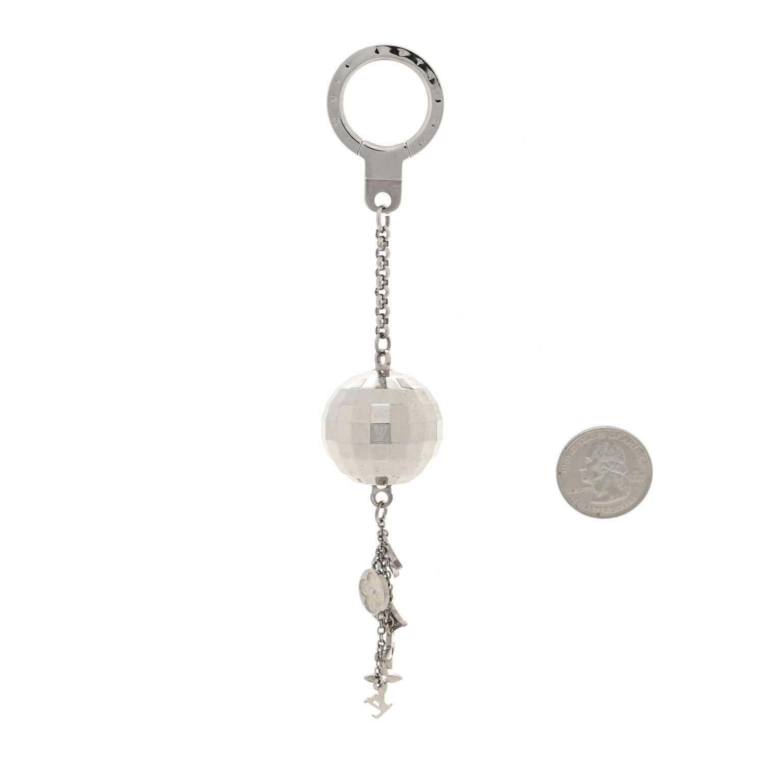 Louis Vuitton Mirror Ball Disco Key Holder Chain Ring Silver 2 of 3