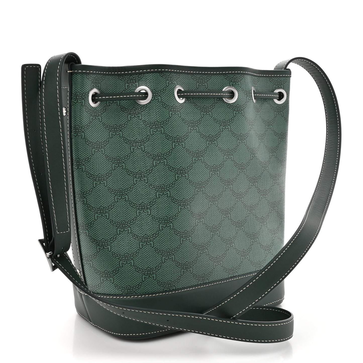 Lauretos Spanish Calfskin Medium Himmel Drawstring Bucket Bag Forest Green