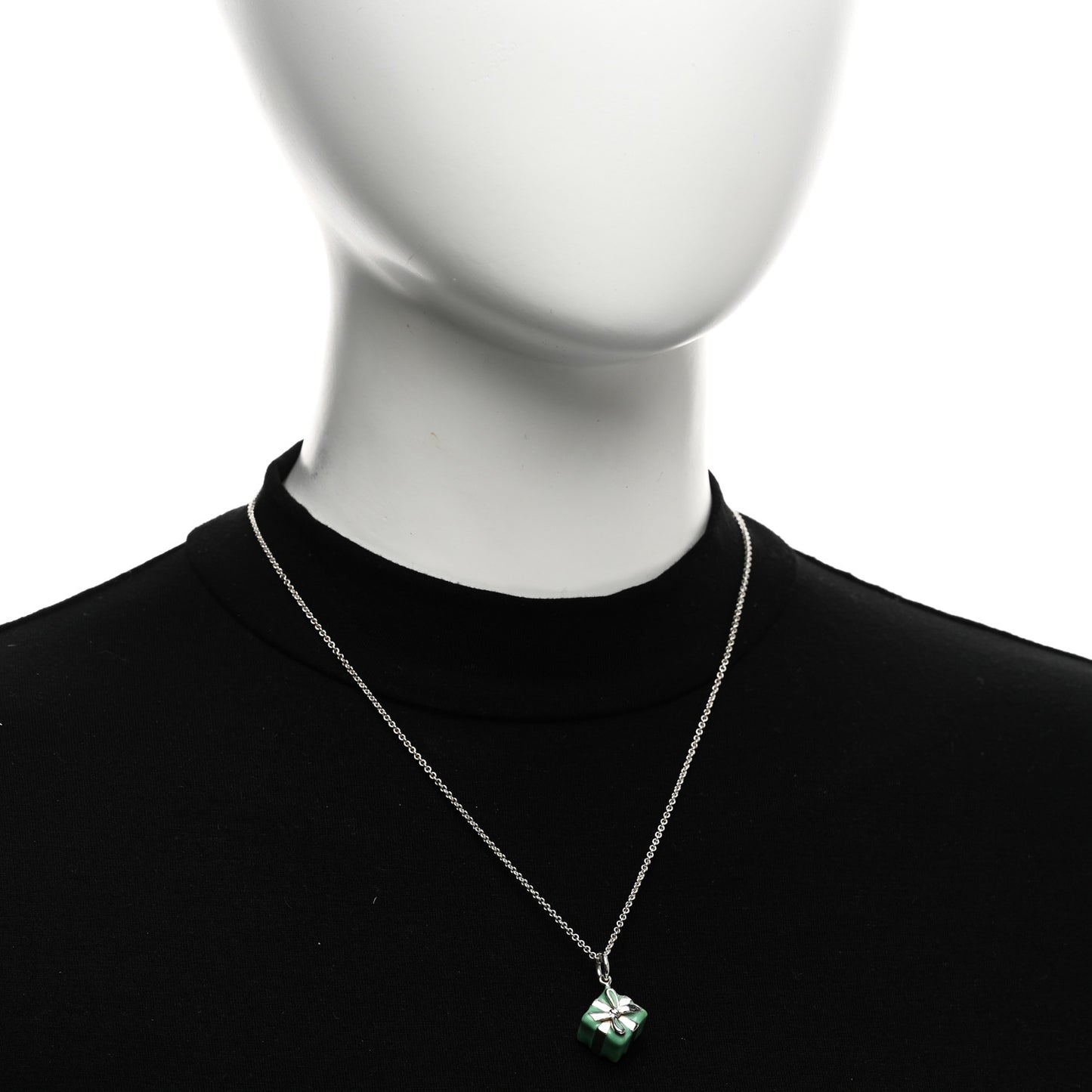 Sterling Silver Enamel Gift Box Charm Necklace Blue