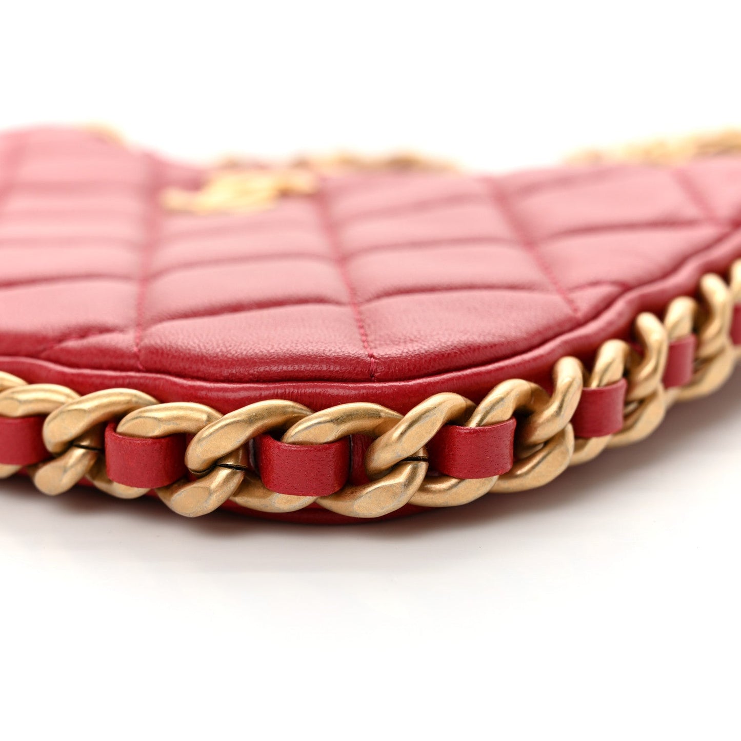 Shiny Crumpled Lambskin Quilted Trendy Chain Around Hobo Red
