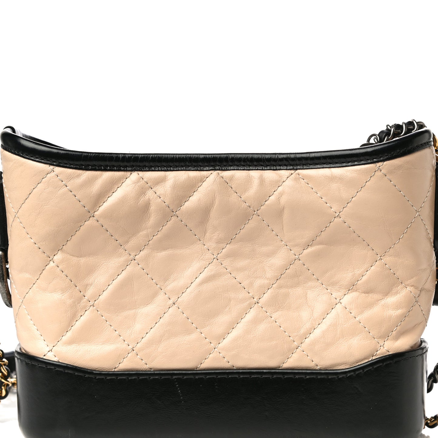 Aged Calfskin Quilted Small Gabrielle Hobo Beige Black