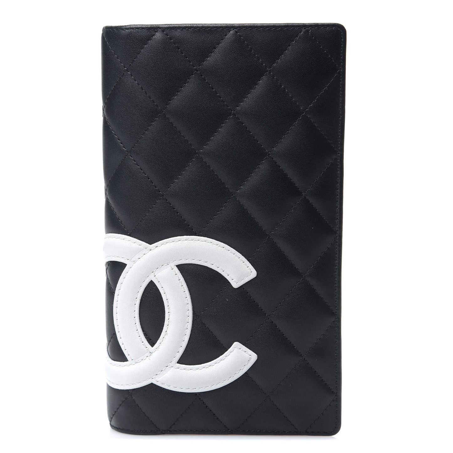 Calfskin Quilted Cambon Yen Wallet Black White