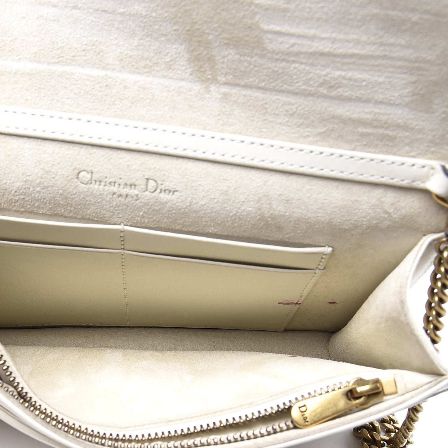 Calfskin Studded Diorama Wallet on Chain Pouch Off White