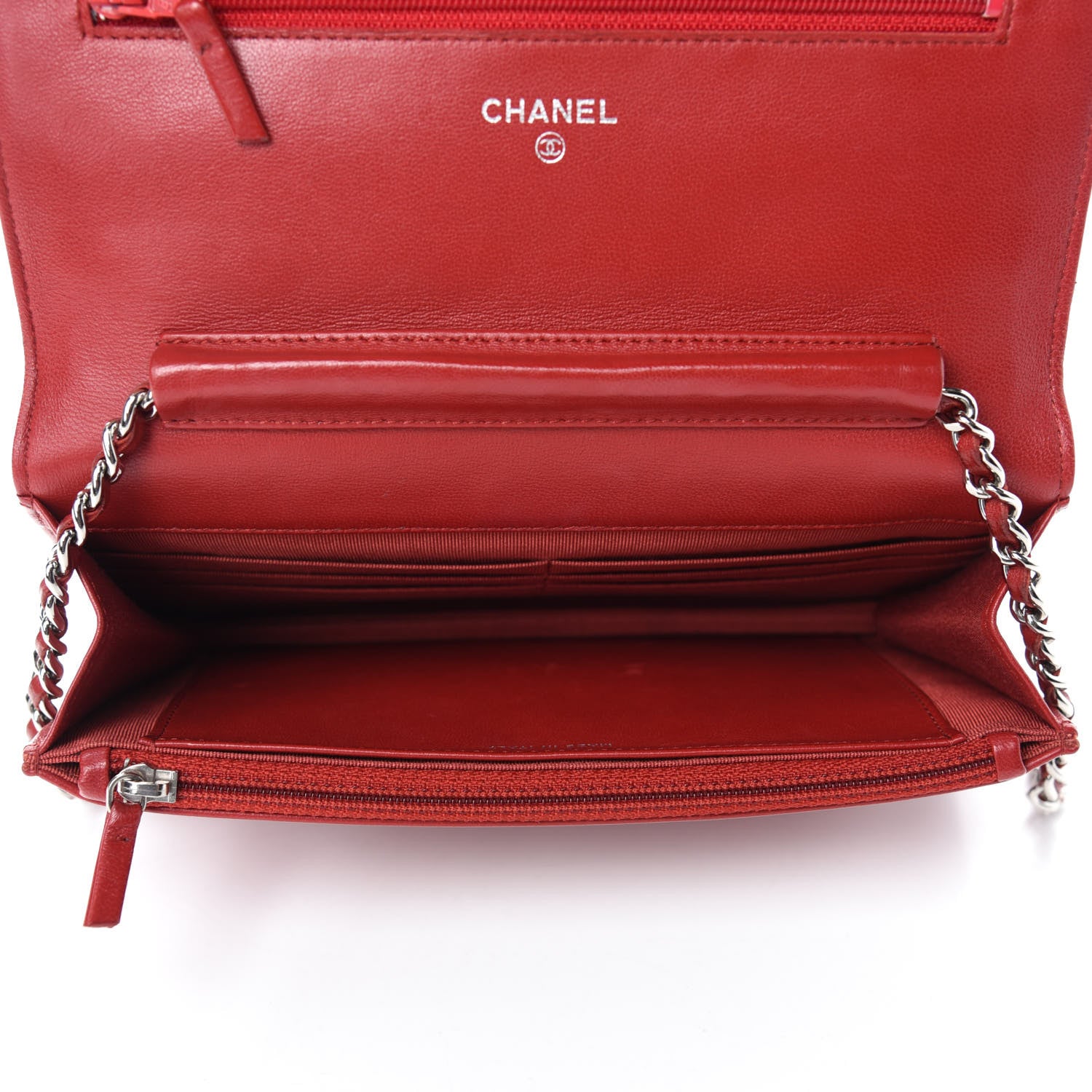 Chanel Lambskin Quilted Wallet on Chain WOC Red 5 of 12