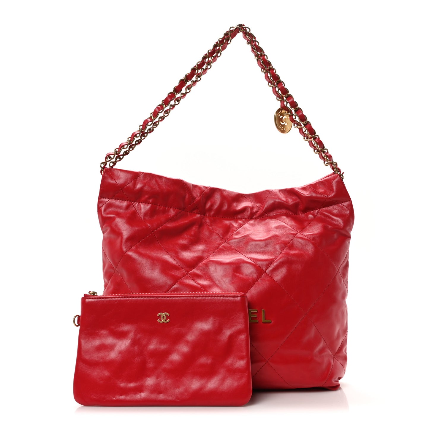 Shiny Calfskin Quilted Small Chanel 22 Red