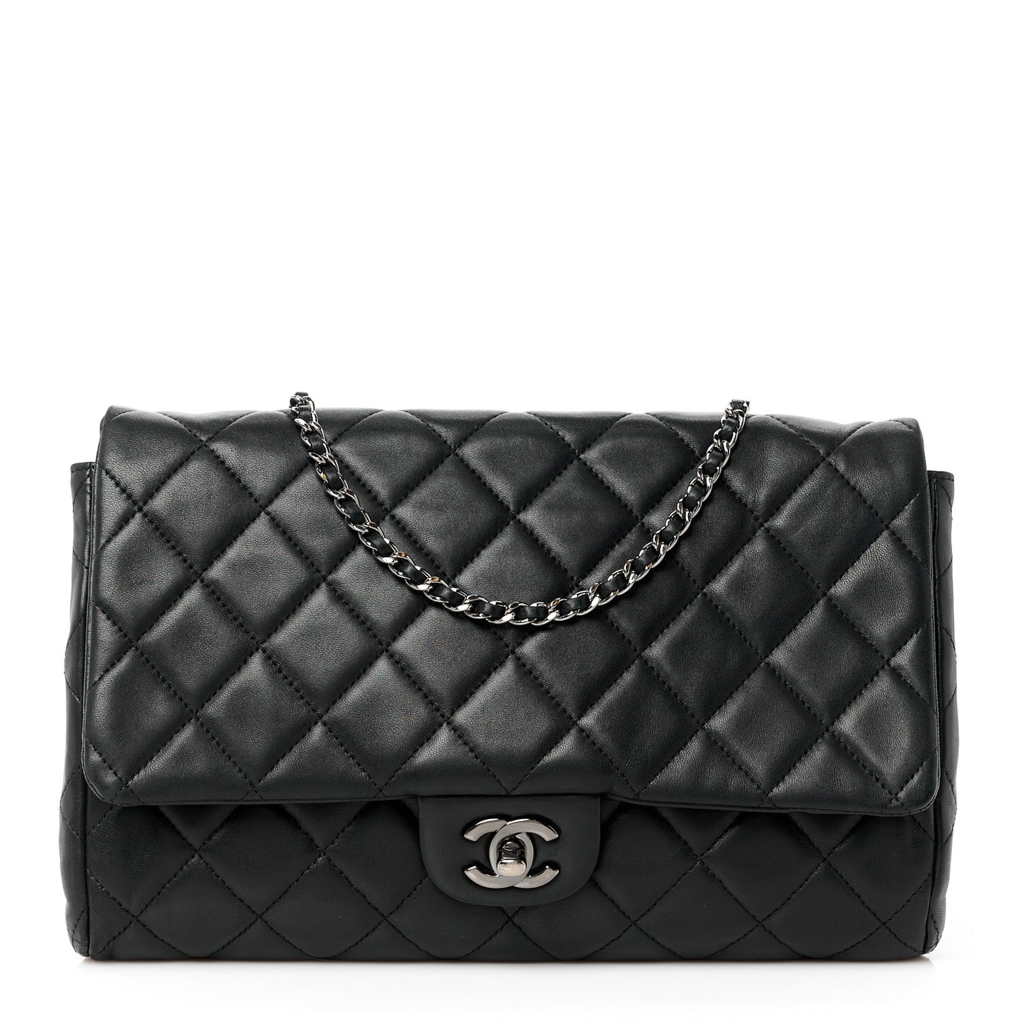 Lambskin Quilted Clutch with Chain Flap Black