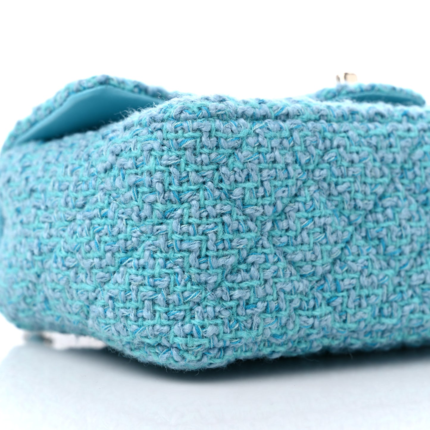 Wool Tweed Quilted Mini Rectangular Flap Turquoise Light Blue