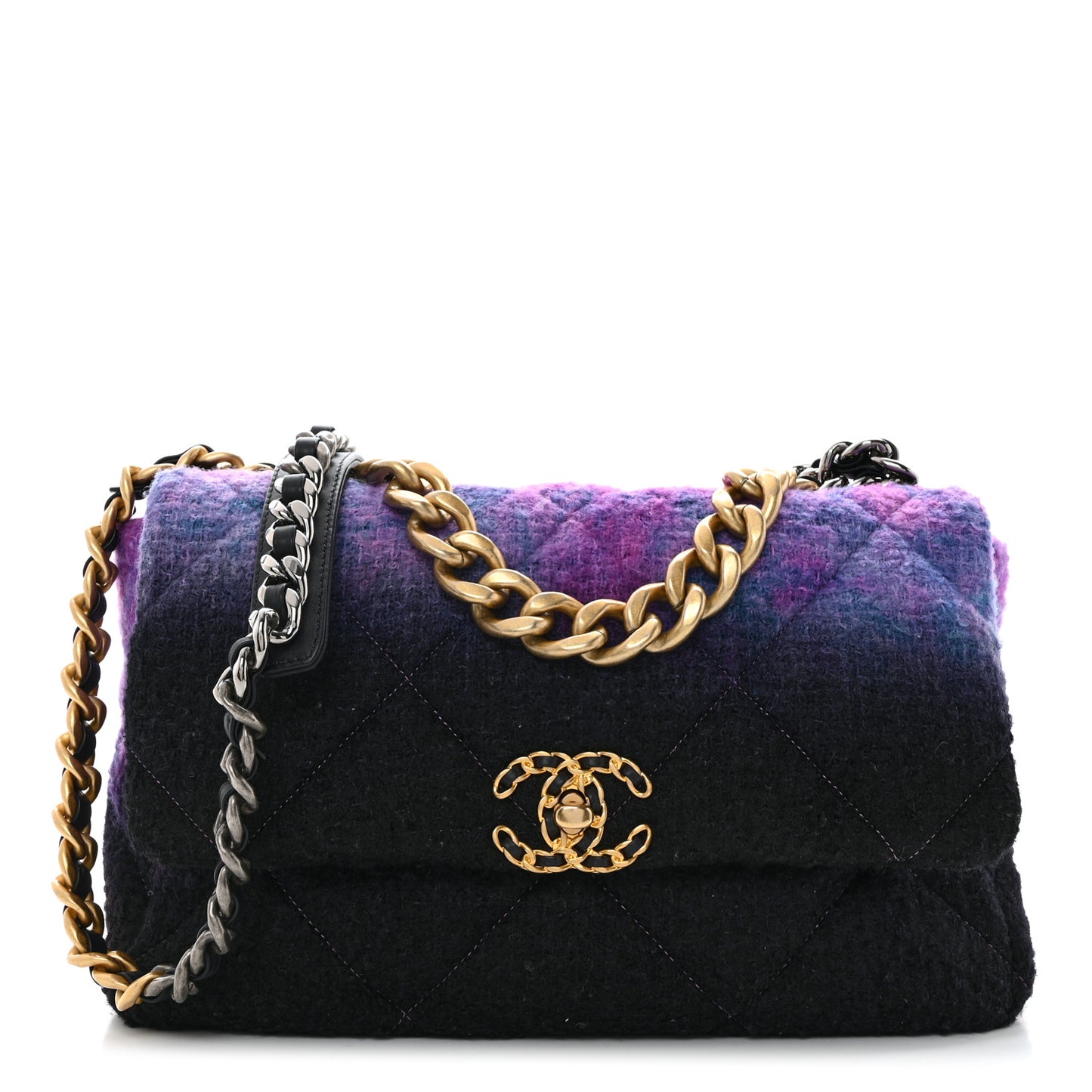 Wool Tweed Quilted Large Chanel 19 Flap Purple Black Blue
