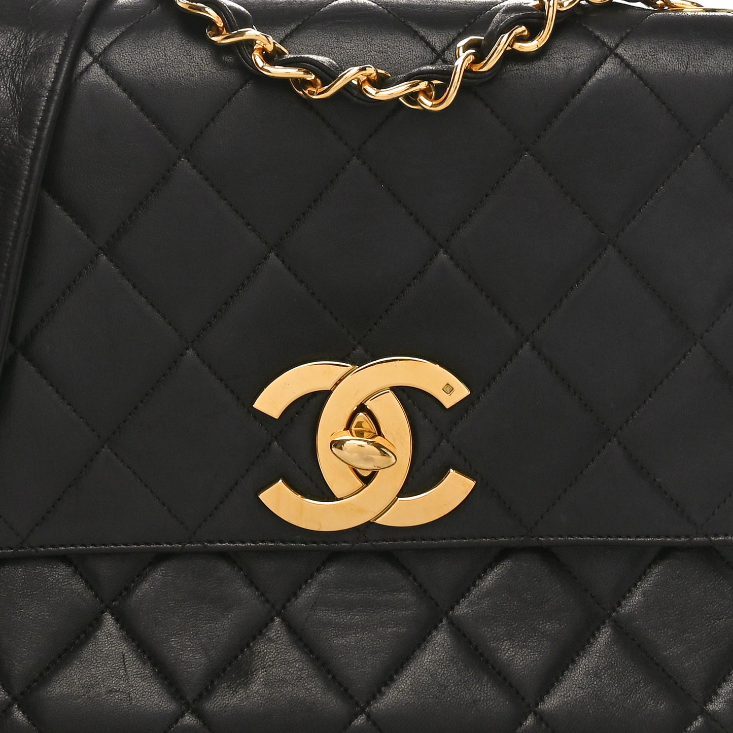 Lambskin Quilted Medium Square Flap Bag Black