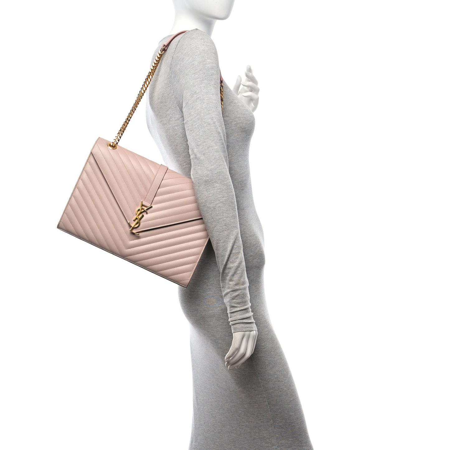 Grain De Poudre Matelasse Chevron Large Monogram Satchel Pale Pink