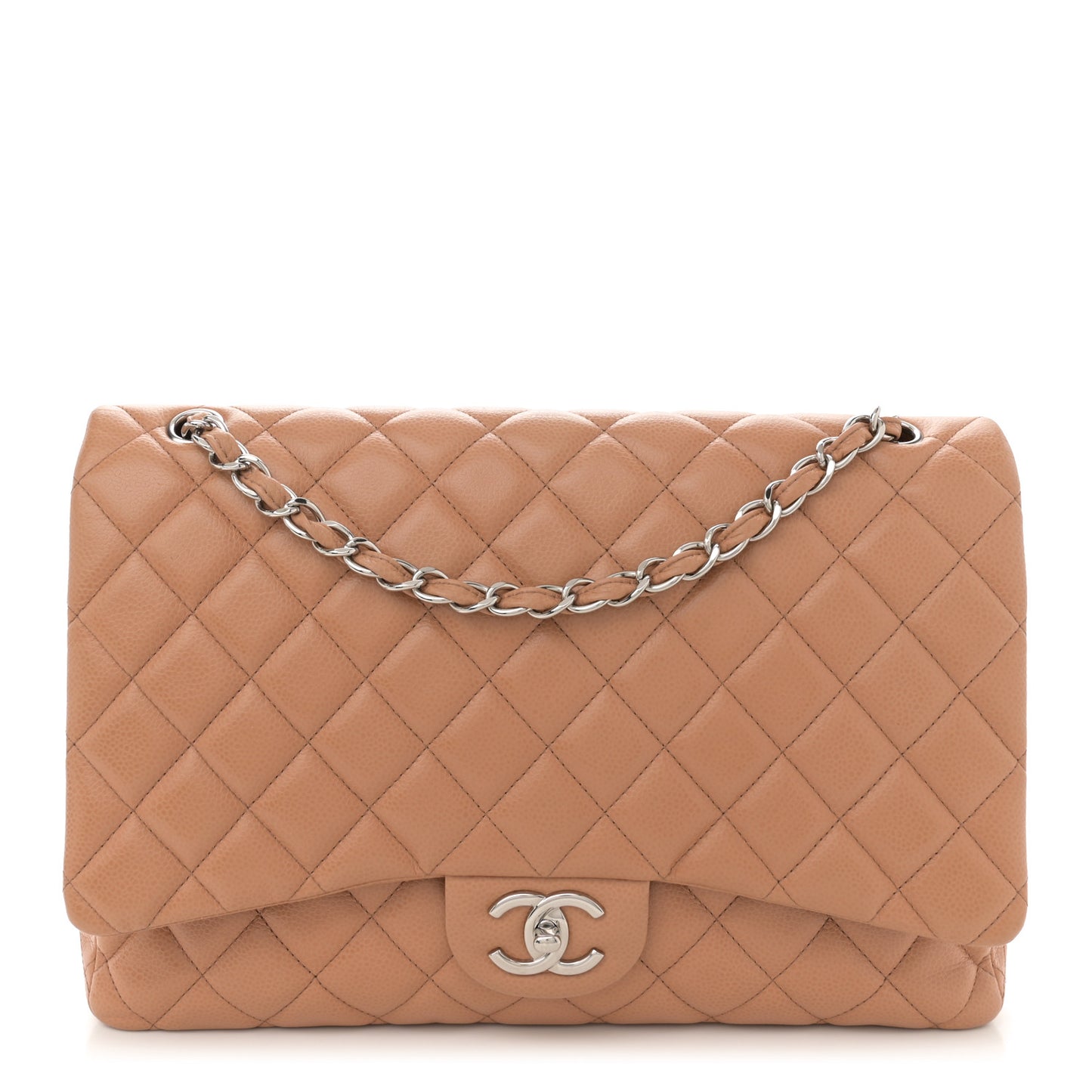 Caviar Quilted Maxi Double Flap Dark Beige