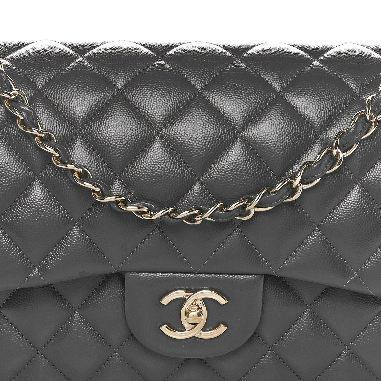 Caviar Quilted Jumbo Double Flap Dark Grey