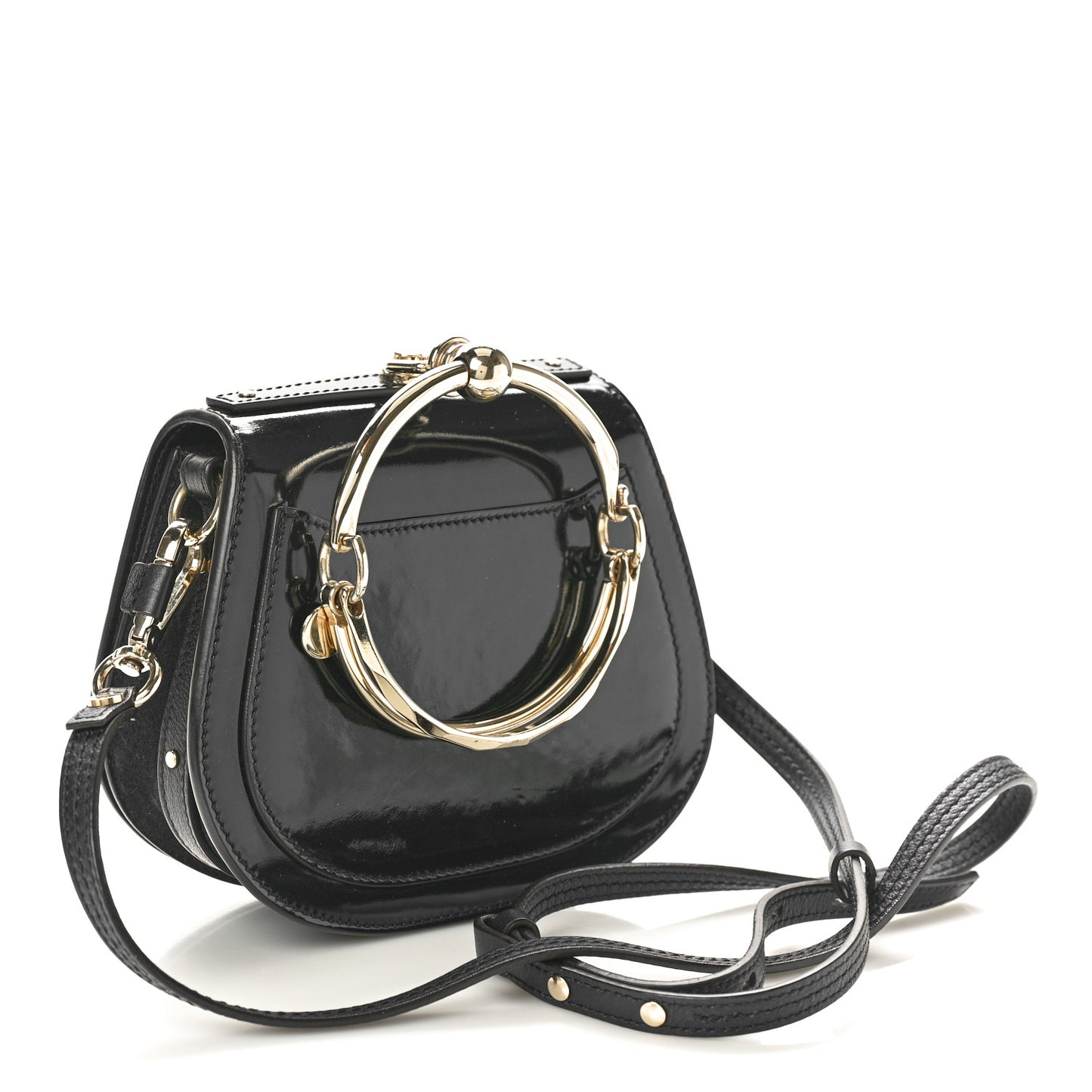 Patent Suede Small Nile Bracelet Bag Black