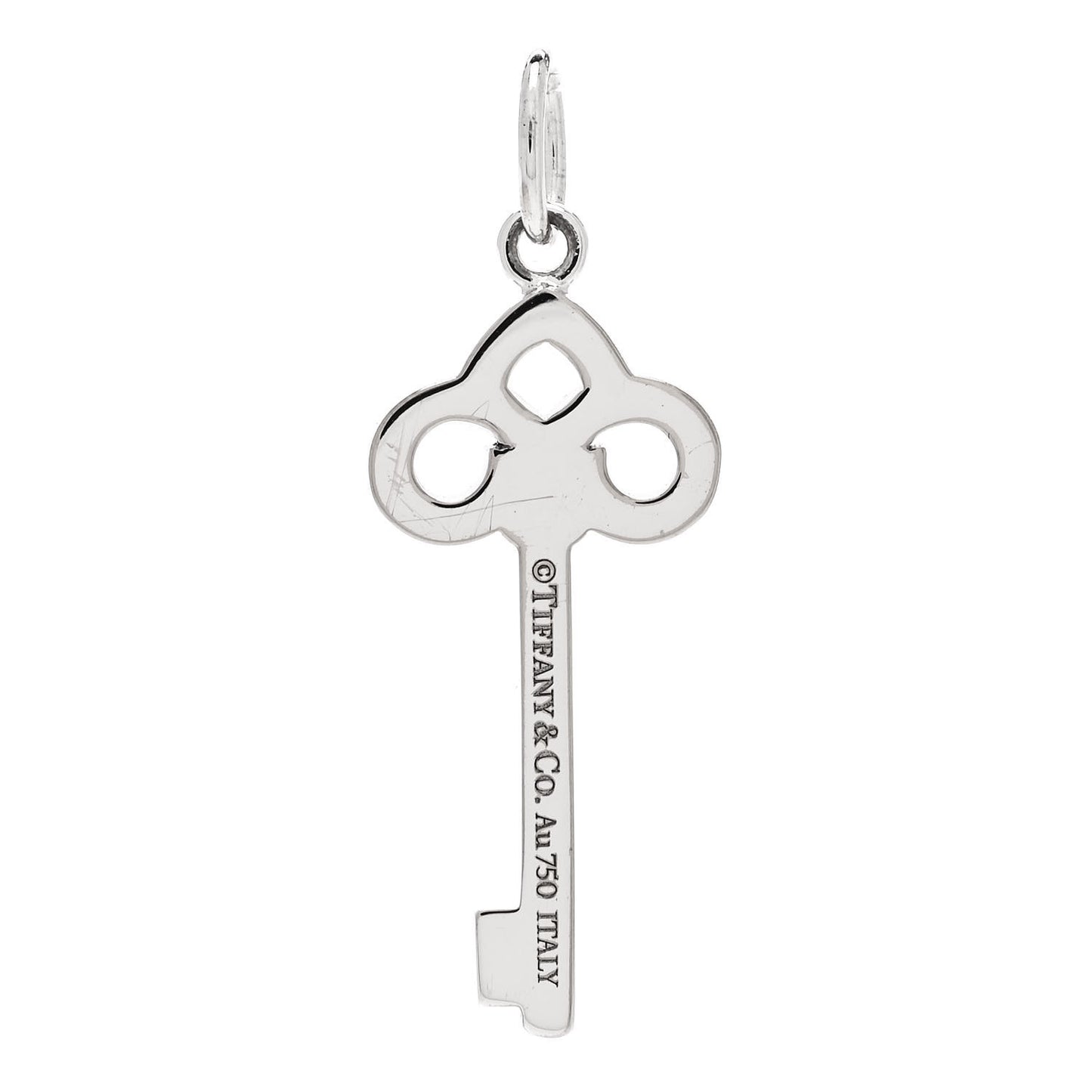 18K White Gold Diamond Mini Fleur De Lis Key Pendant